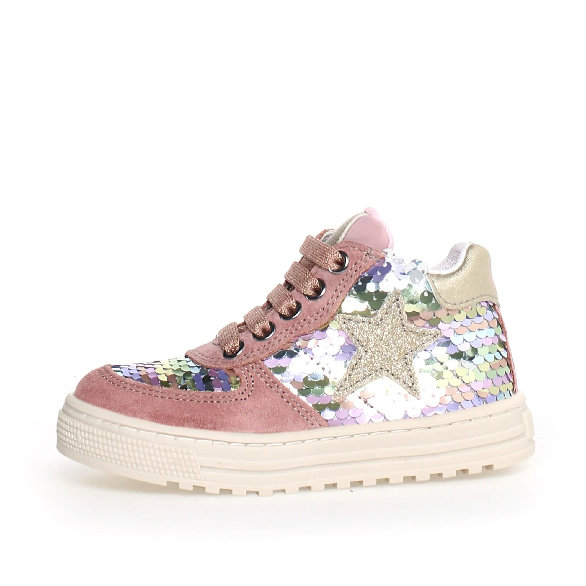 Naturino Girl's Hess High Zip Sneakers, Rose-Multi Embellished Kids