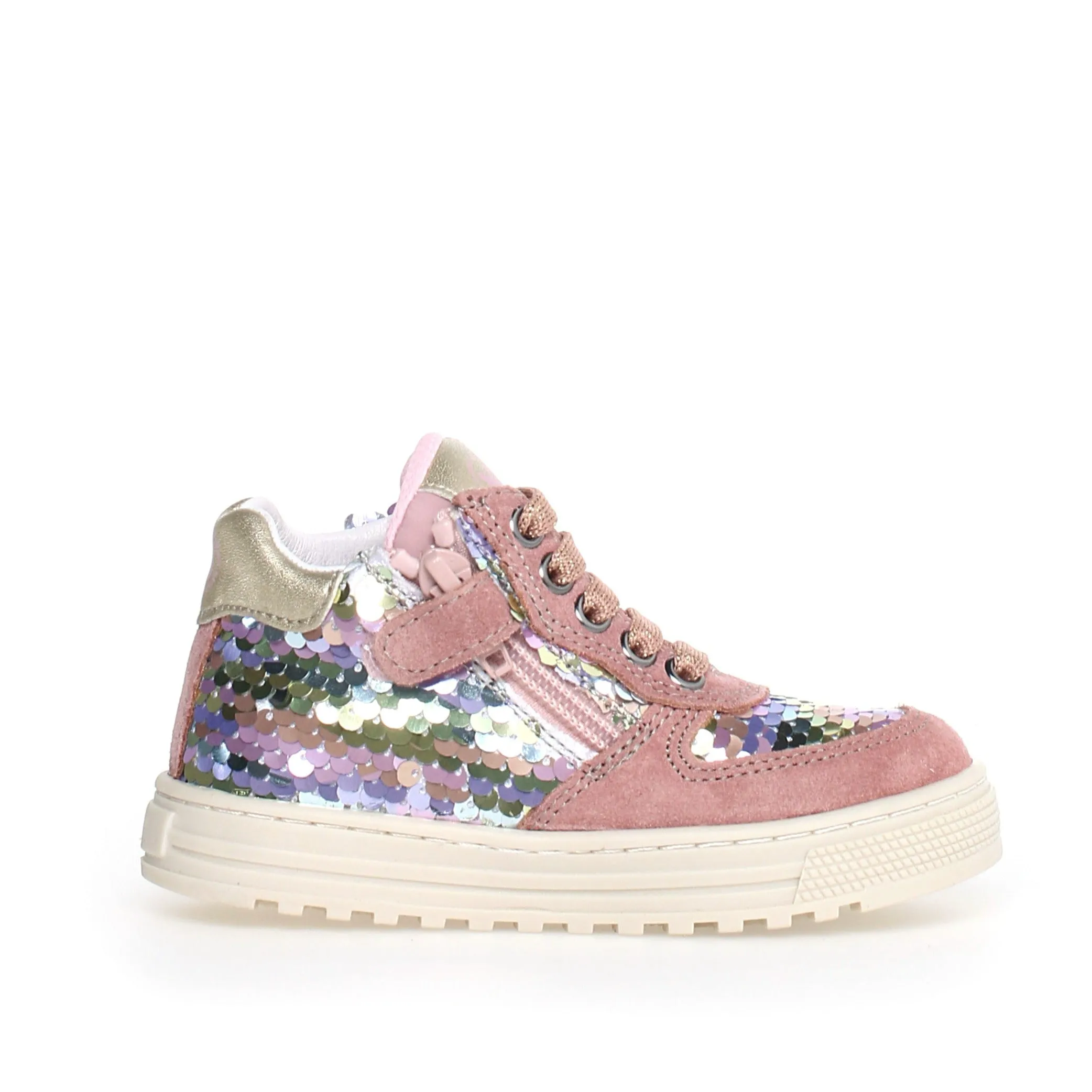 Naturino Girl's Hess High Zip Sneakers, Rose-Multi Embellished Kids