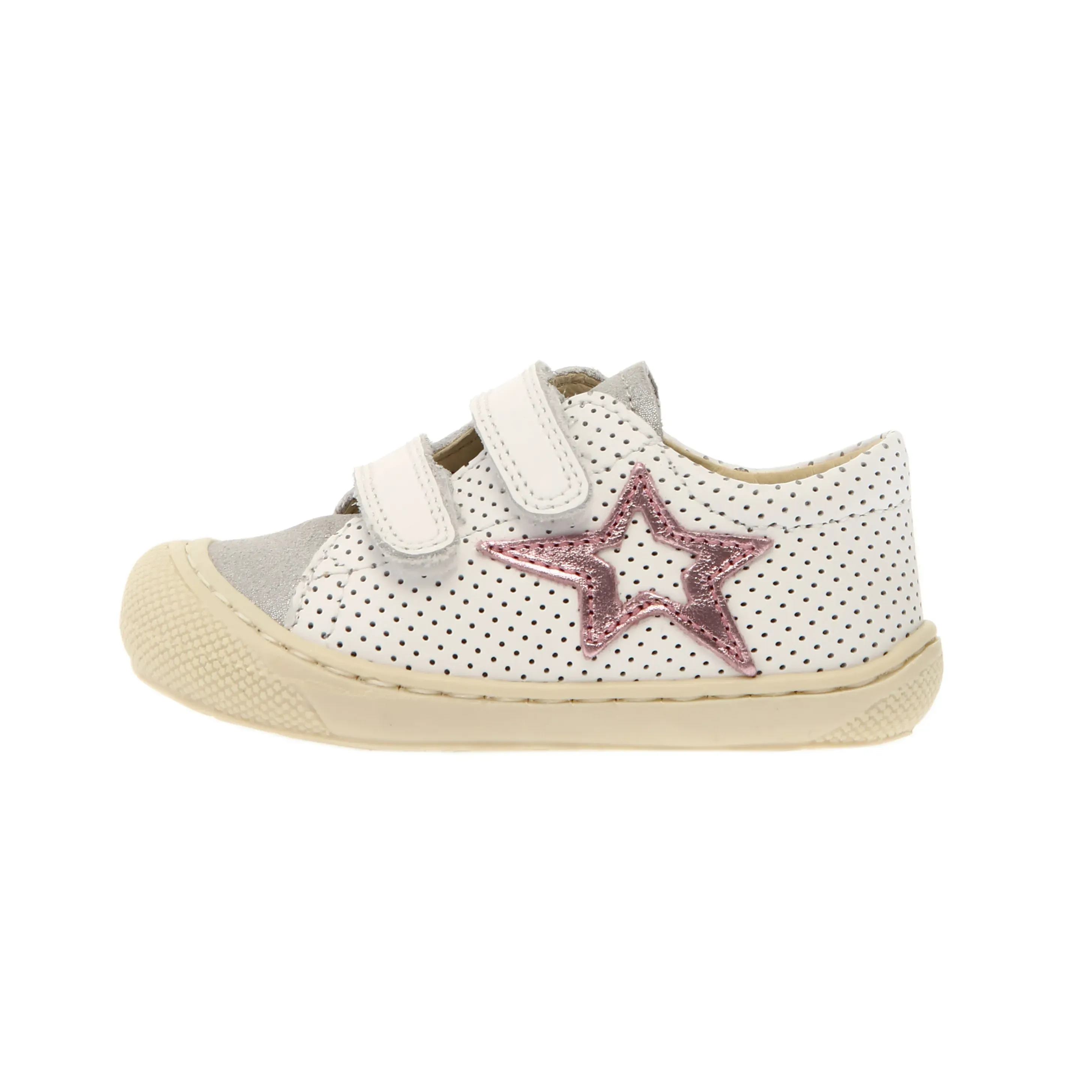 Naturino Girl's Kolde Low Vl Casual Shoes - White / Silver / Pink Easy Returns
