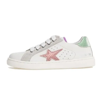 Naturino Girl's Pinn Zip Casual Shoes - White / Rose/ Capri Tennis - oriented kids' shoes