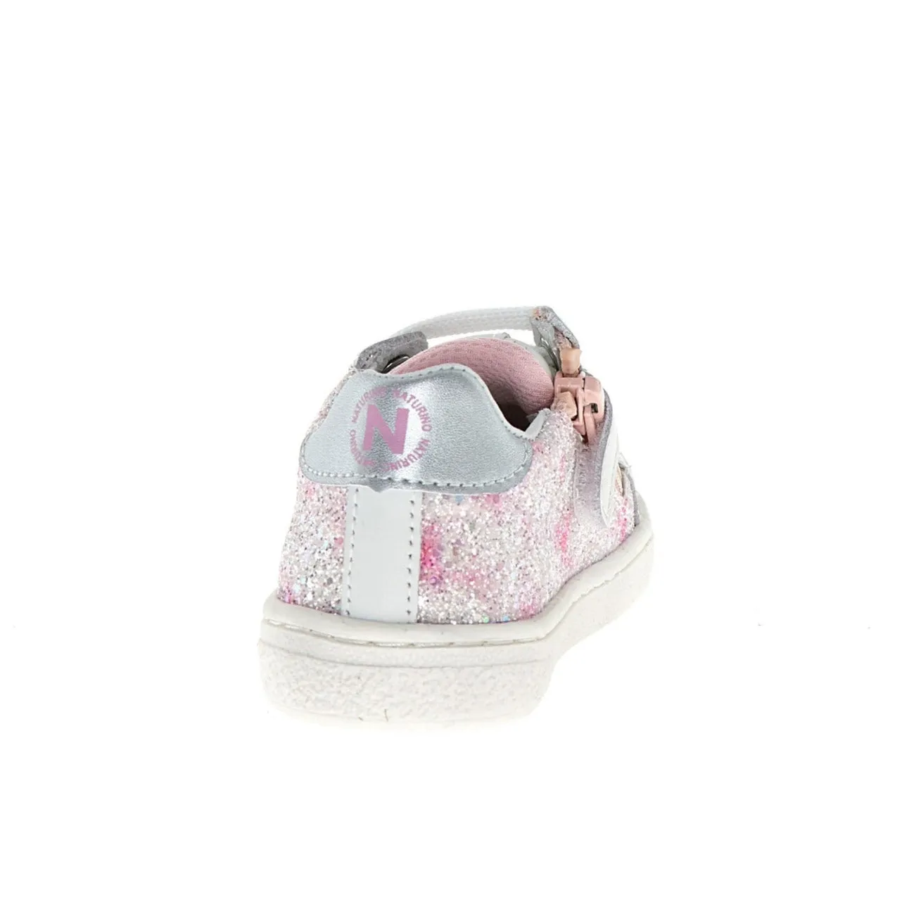Naturino Girl's Pinn Zip Lace Up Casual Shoes - White/Pink/Silver Adolescent Shoes