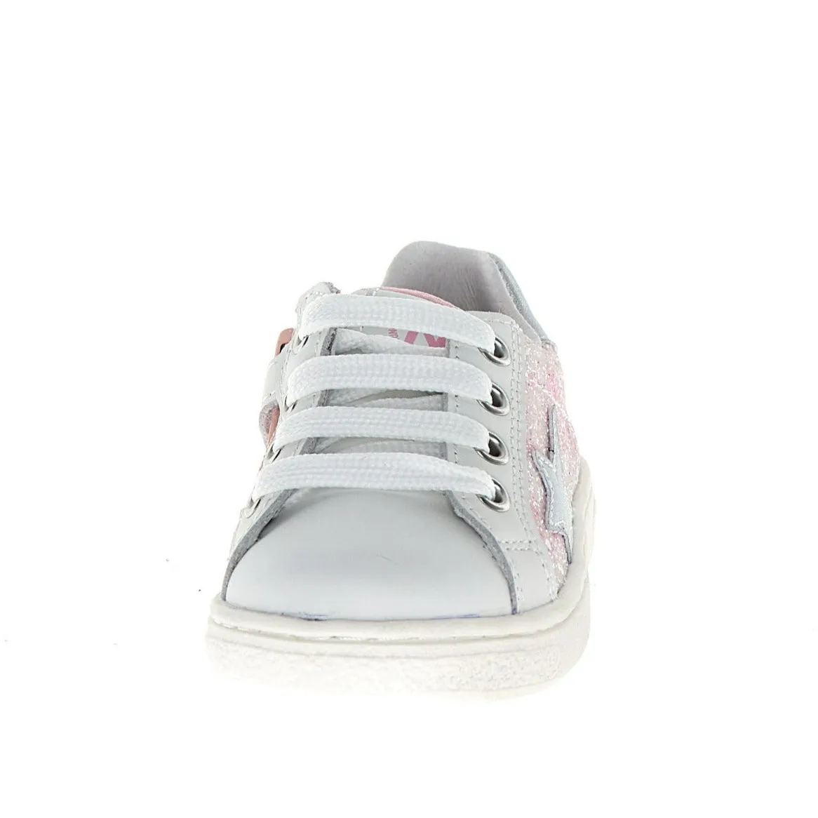 Naturino Girl's Pinn Zip Lace Up Casual Shoes - White/Pink/Silver Adolescent Shoes
