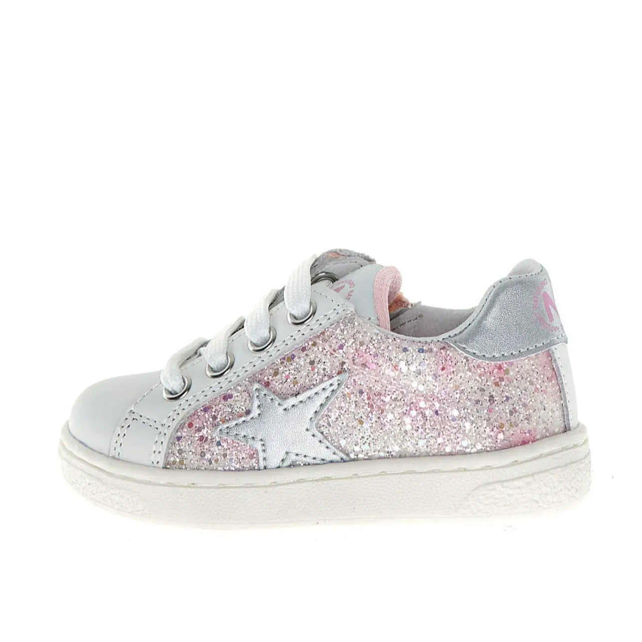 Youth fashion Naturino Girl's Pinn Zip Lace Up Casual Shoes - White/Pink/Silver