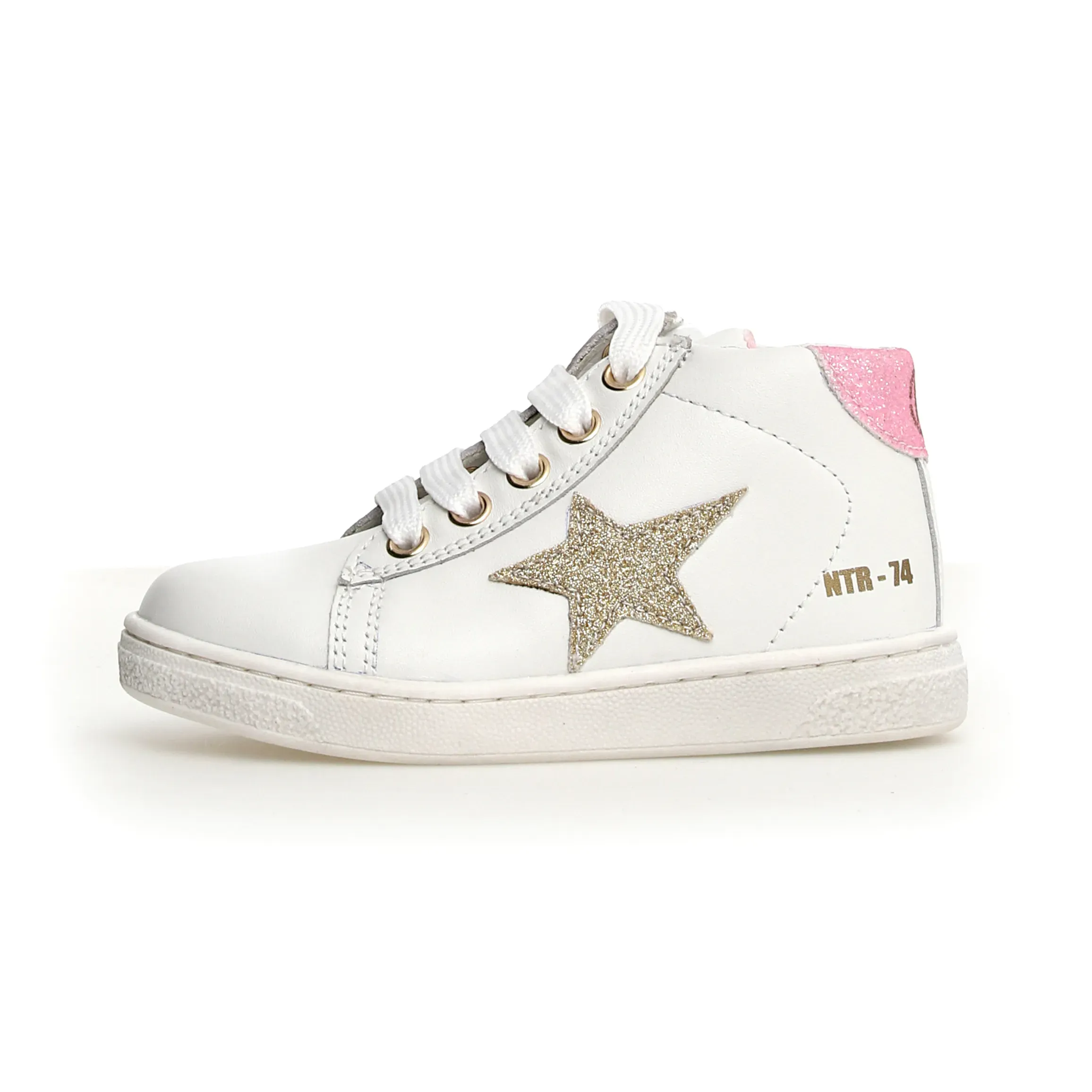 Naturino Pinn High Zip Girl's Casual Shoes - White/Platinum Width Options
