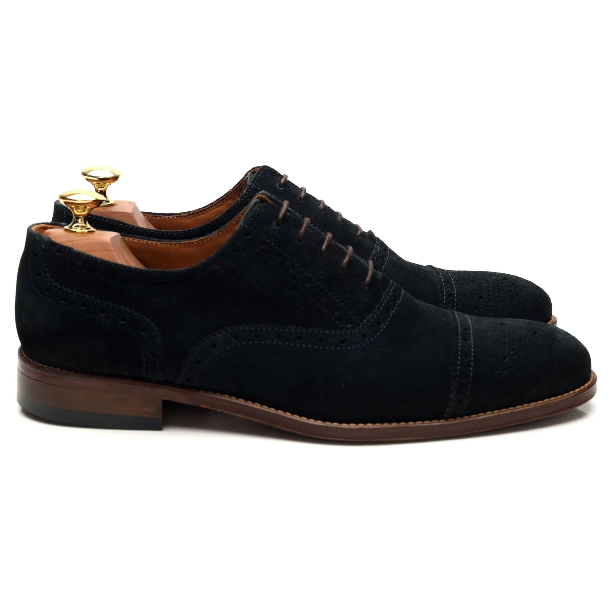 Comfortable Heel Travel Ready Shoes Navy Blue Suede Oxford Brogues UK 8