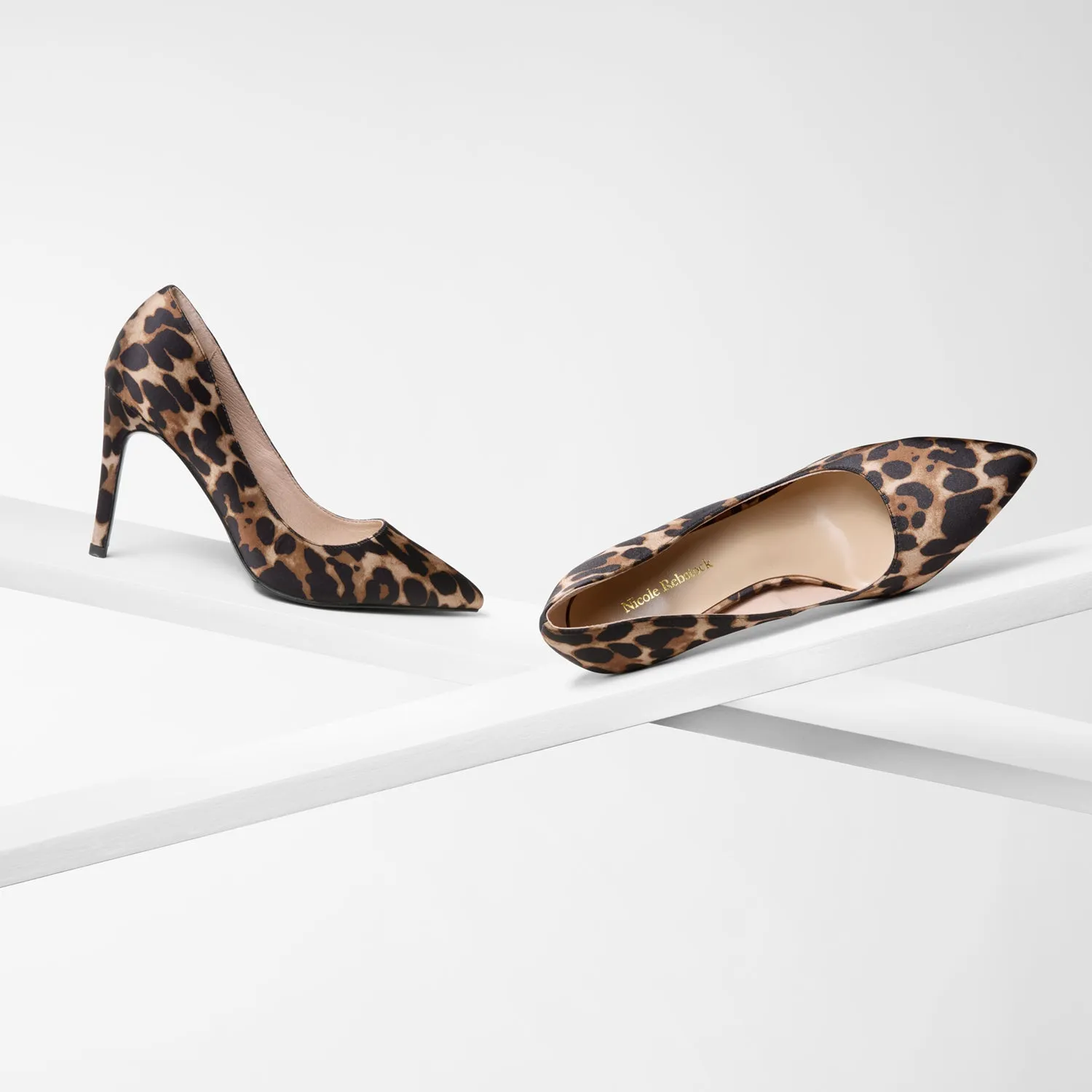 Nemesis 95mm Heel | Leopard Print Satin Adjustable Stilettos