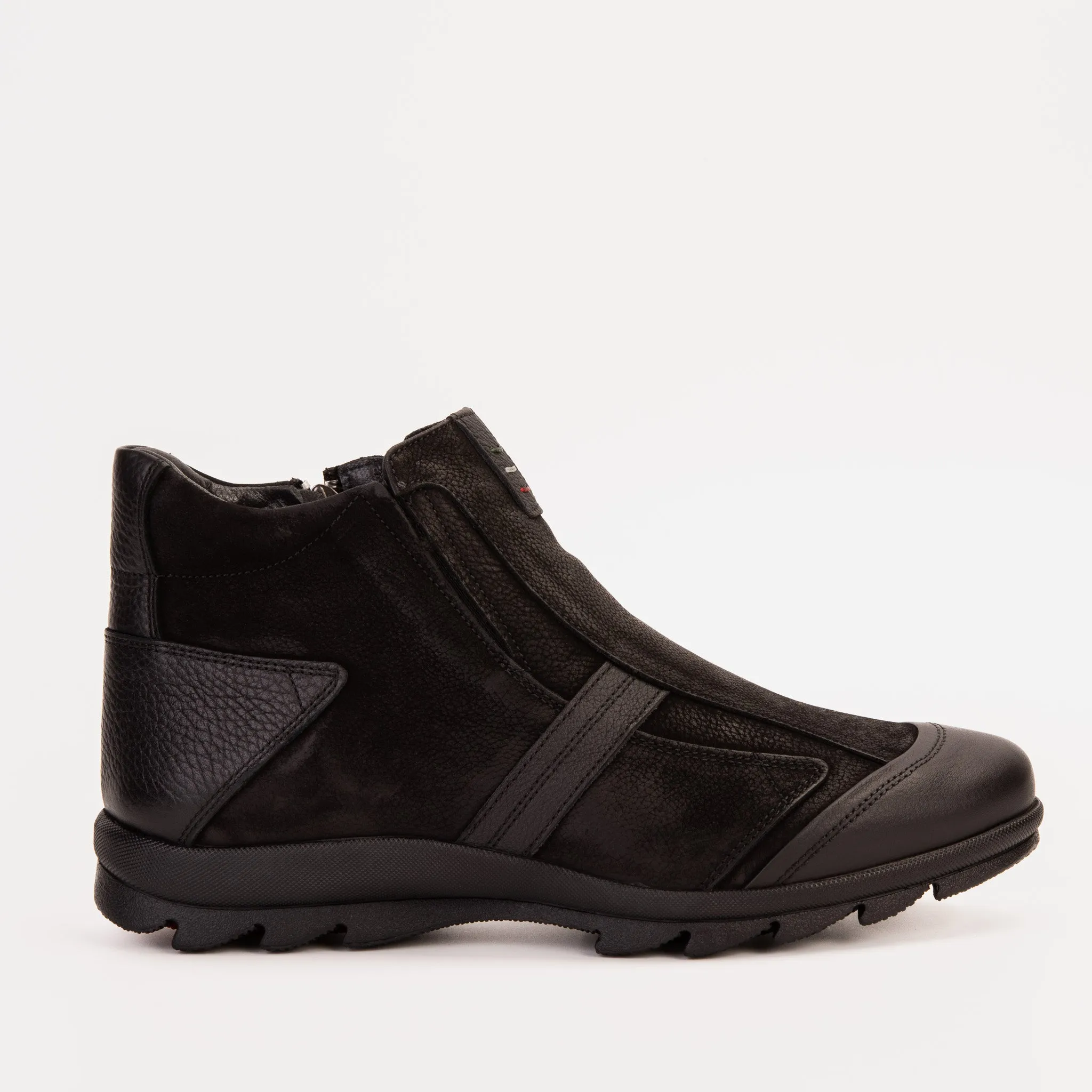 Wide Base The Montreal Suede Black Leather Casual Zip-Up Ankle Men Boot