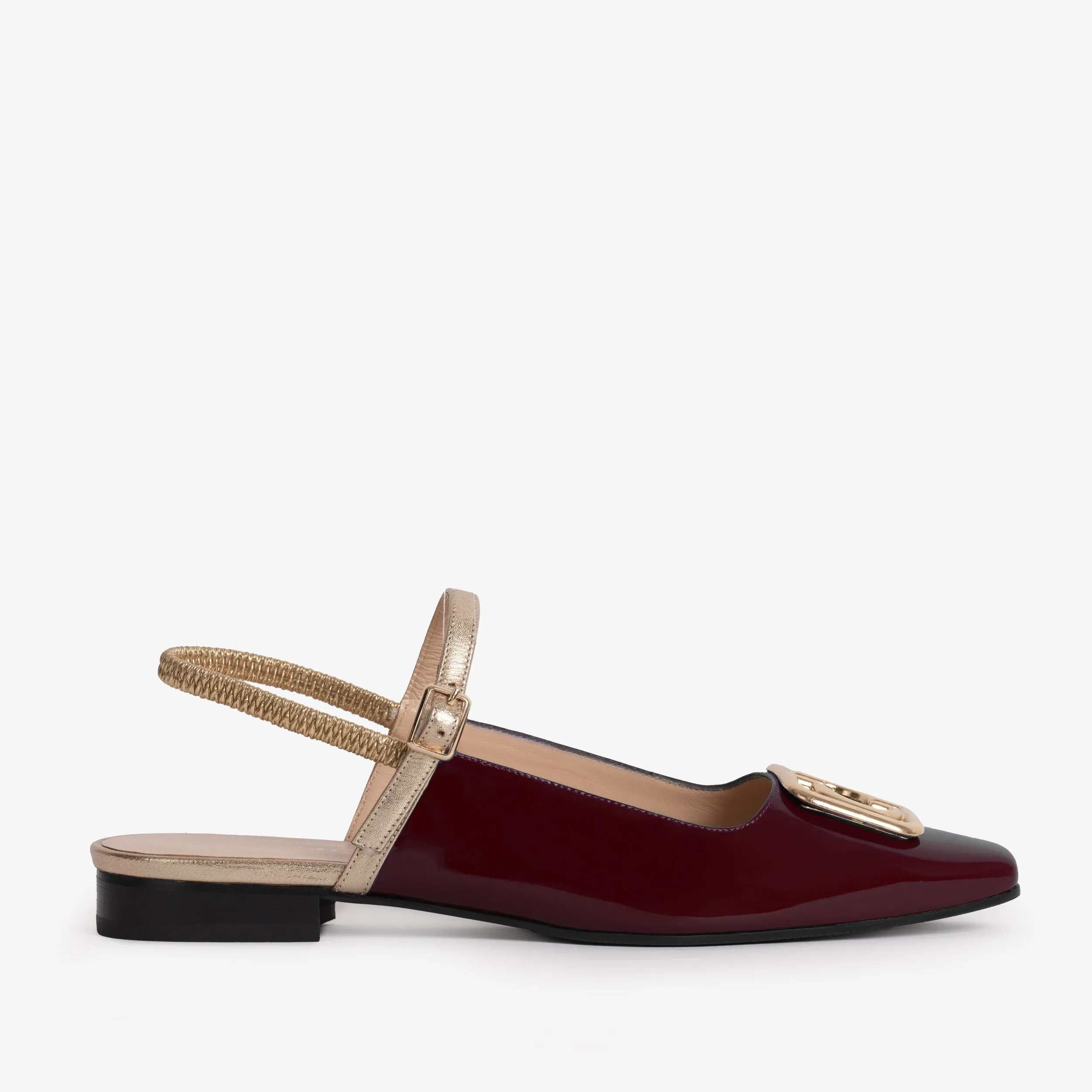 Health Step Simple The Rosalinda Burgundy Patent Leather Women Flat Slingback Shoe