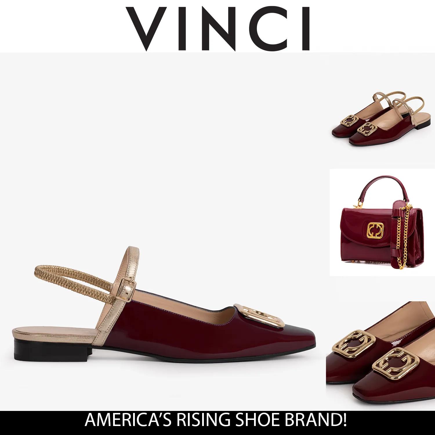 No Rub The Rosalinda Burgundy Patent Leather Women Flat Slingback Shoe