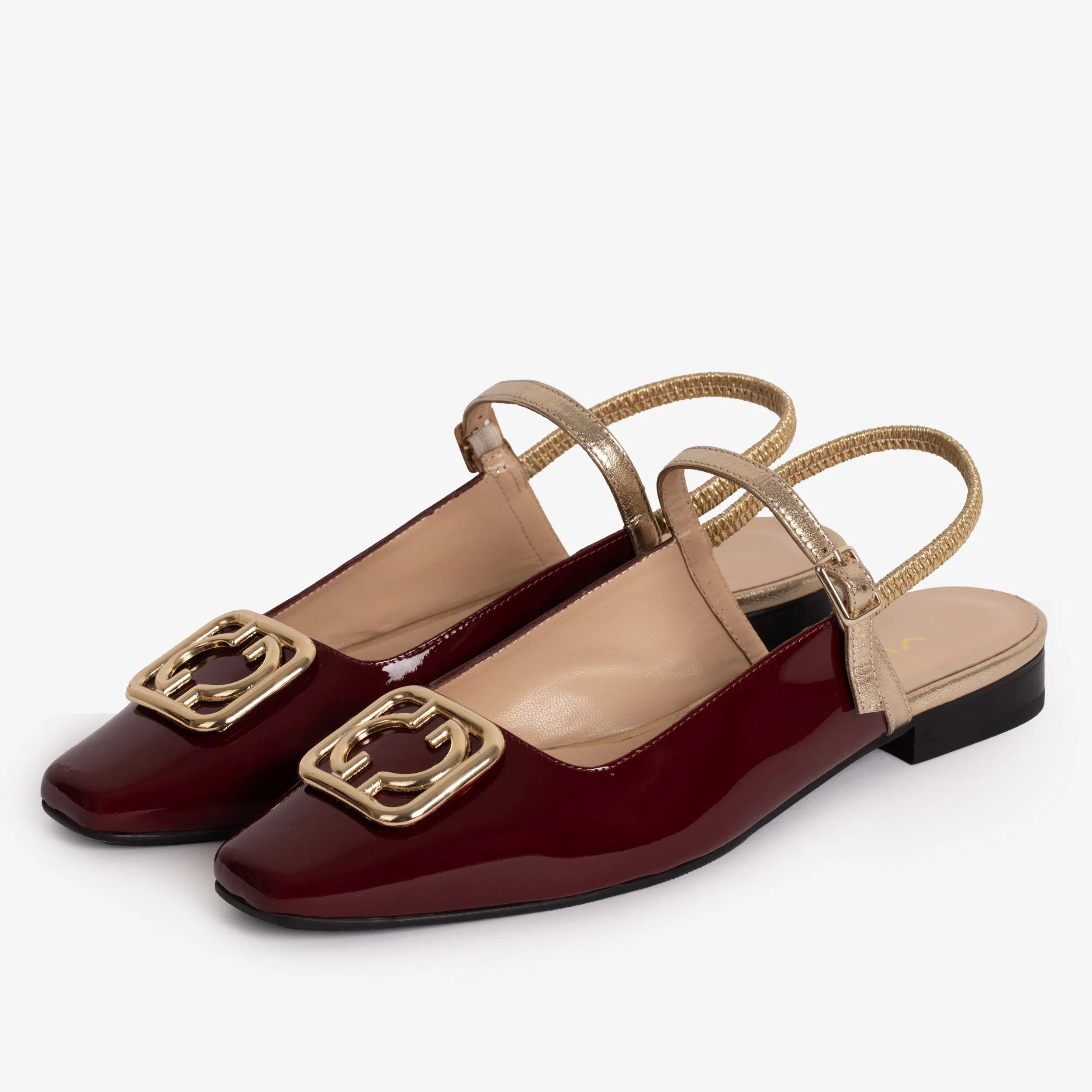 No Rub The Rosalinda Burgundy Patent Leather Women Flat Slingback Shoe