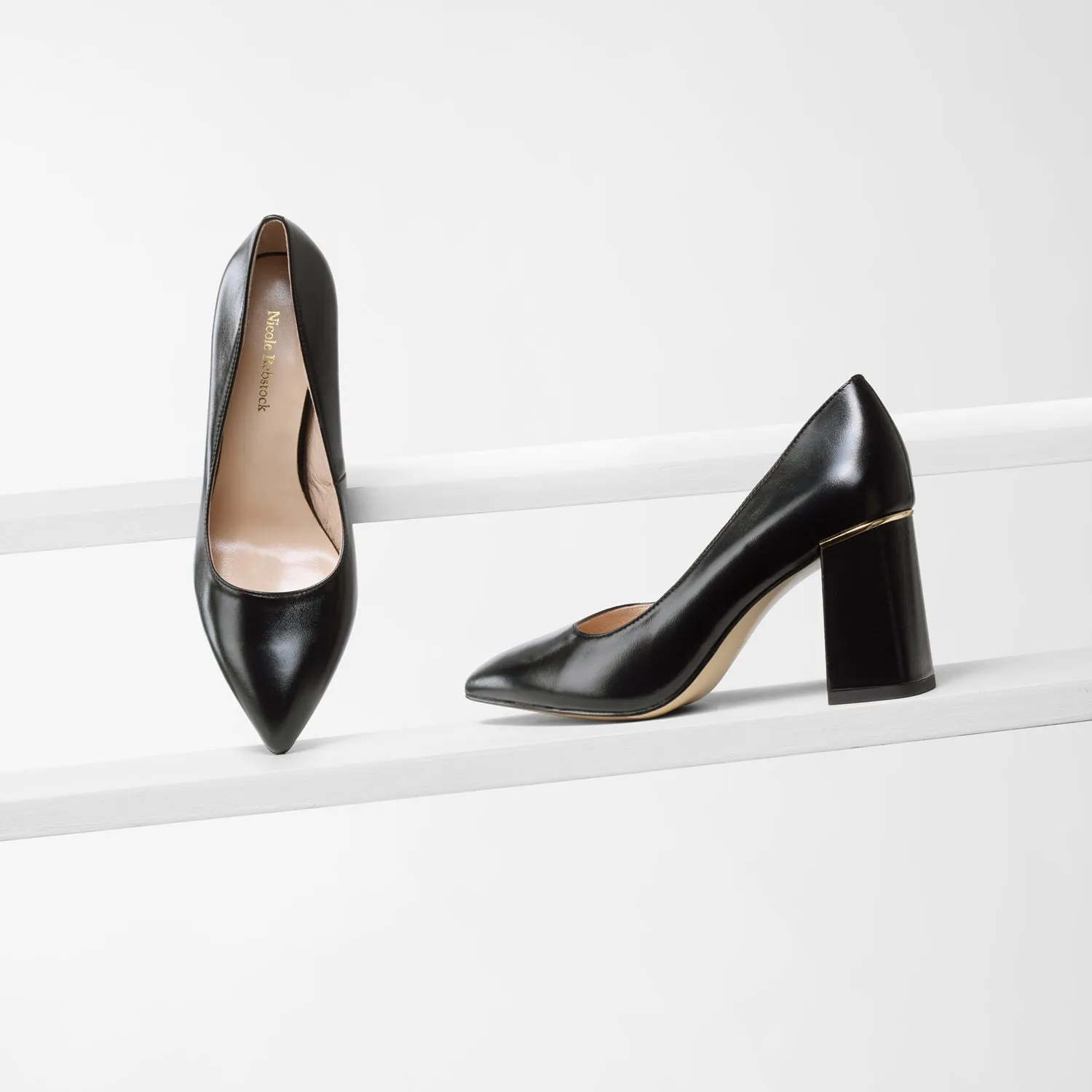 Nova Heel | Black oiled leather Art Deco Heels
