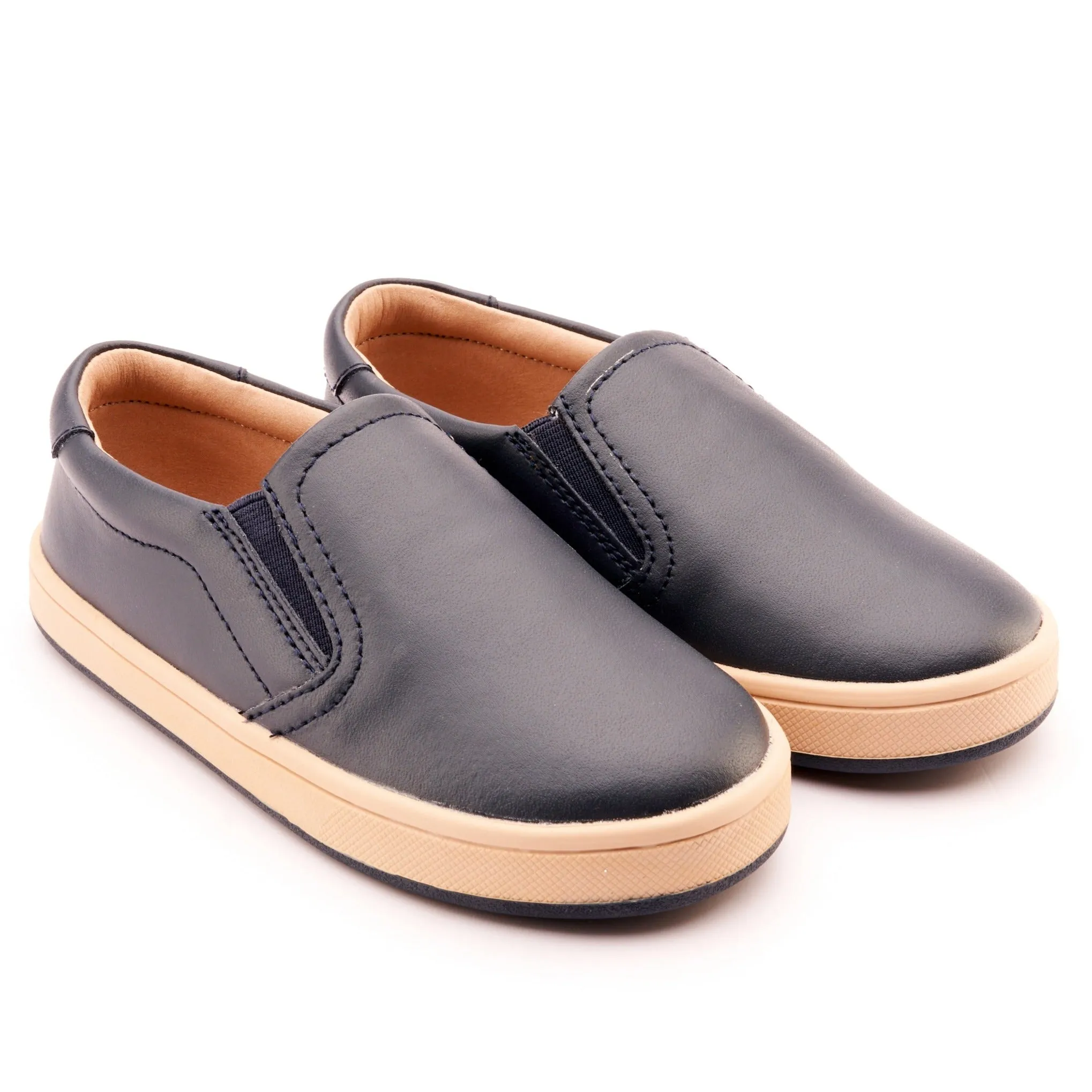 Old Soles Boy's and Girl's 1005 Hoff Leather Loafer Slip-on Shoes - Navy/Natural Fast Delivery