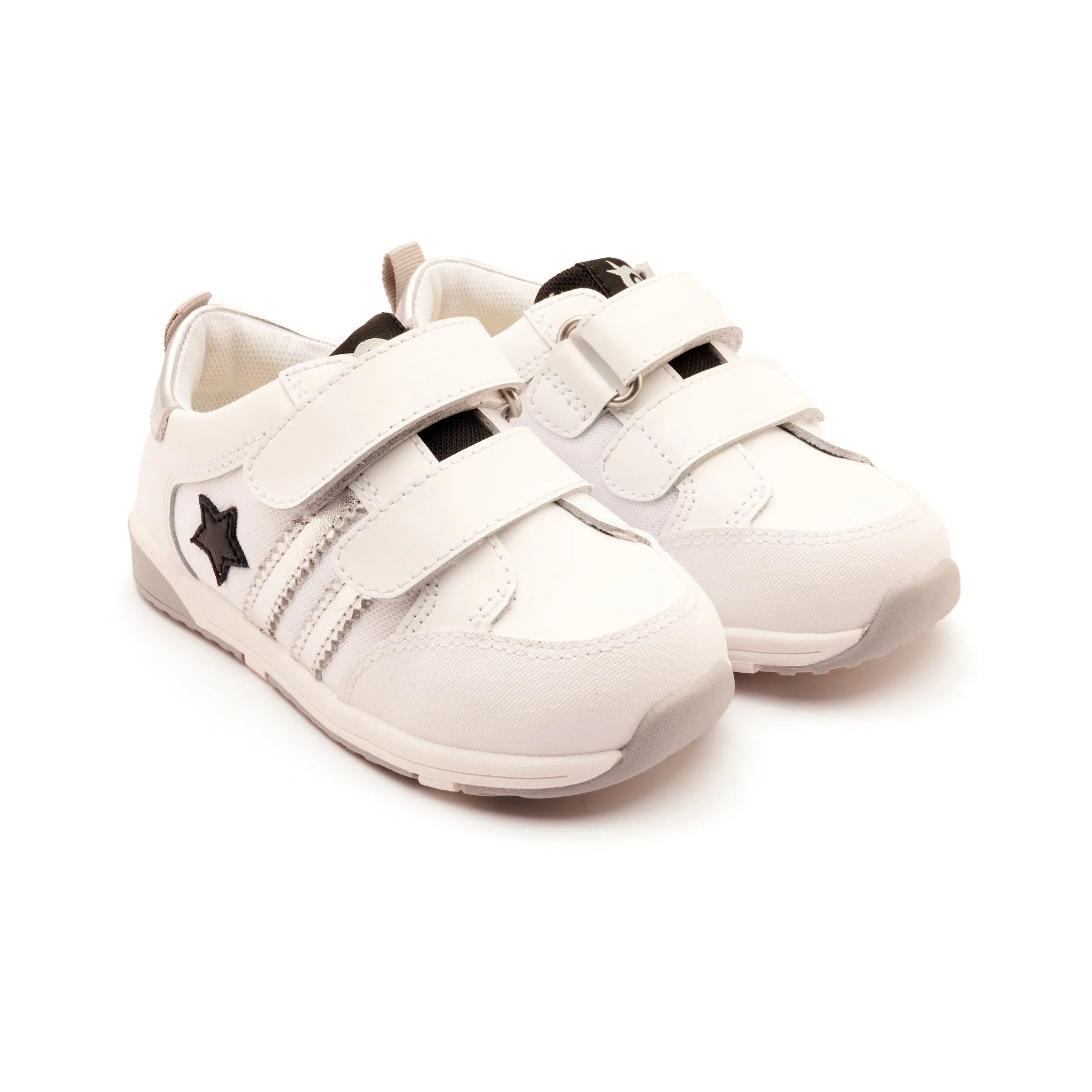 Old Soles Boy's and Girl's Field Squad Casual Shoes - Snow / Silver / Black Pom Pom Details