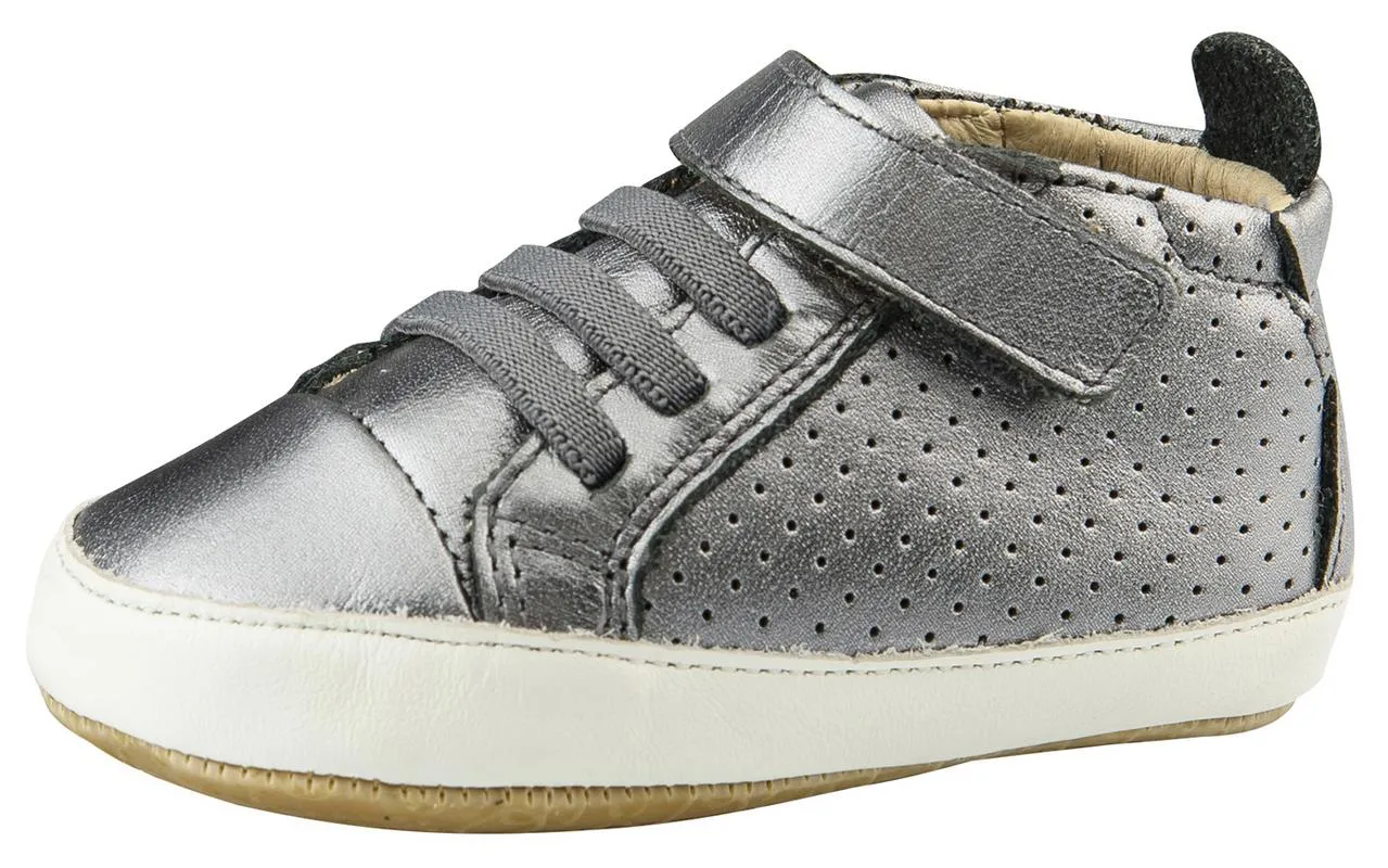 Old Soles Cheer Bambini First Walker Trainer Sneakers, Rich Silver / White Narrow - fit kids' shoes
