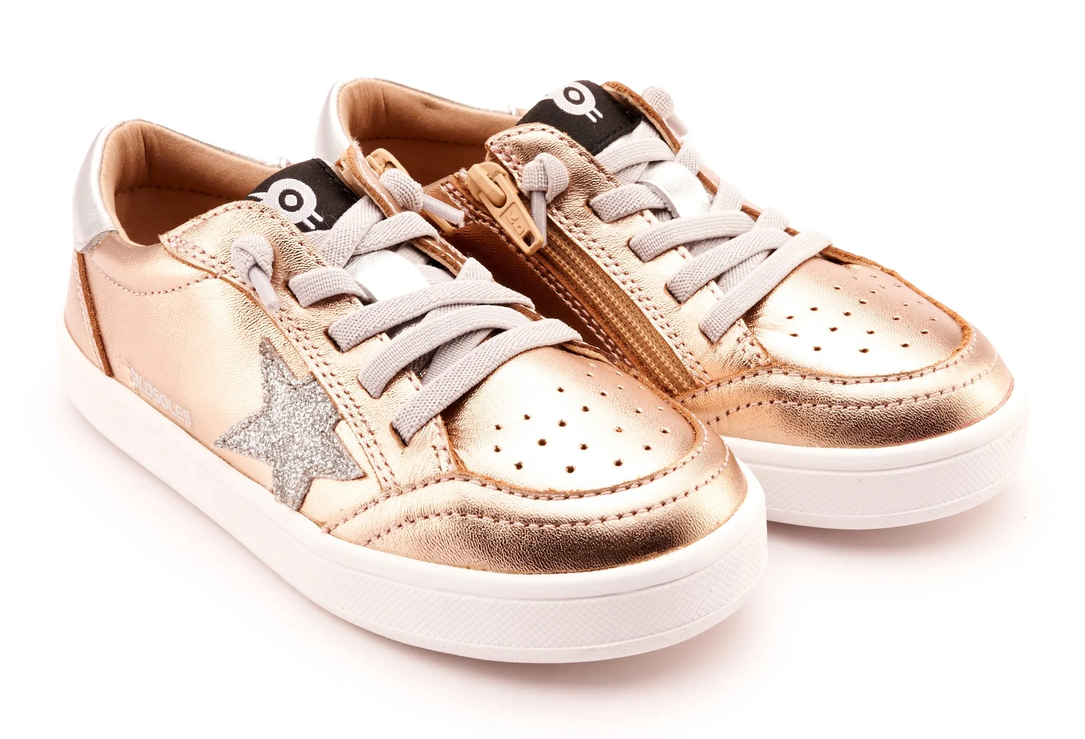 Old Soles Girl's 1006 Platinum Runner Casual Shoes - Copper / Glam Argent / Silver / White Sole Fashion Footwear