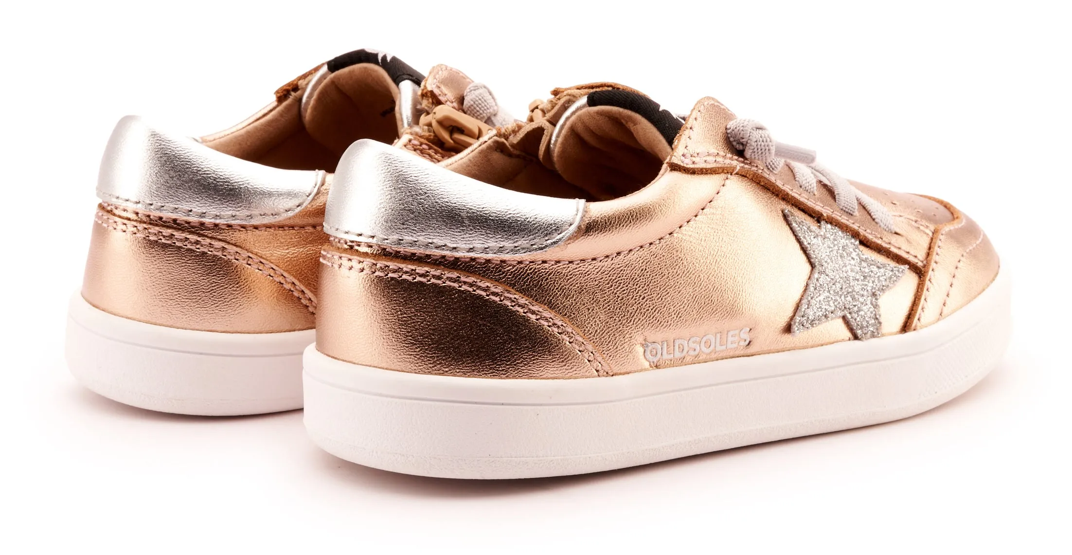 Old Soles Girl's 1006 Platinum Runner Casual Shoes - Copper / Glam Argent / Silver / White Sole Fashion Footwear