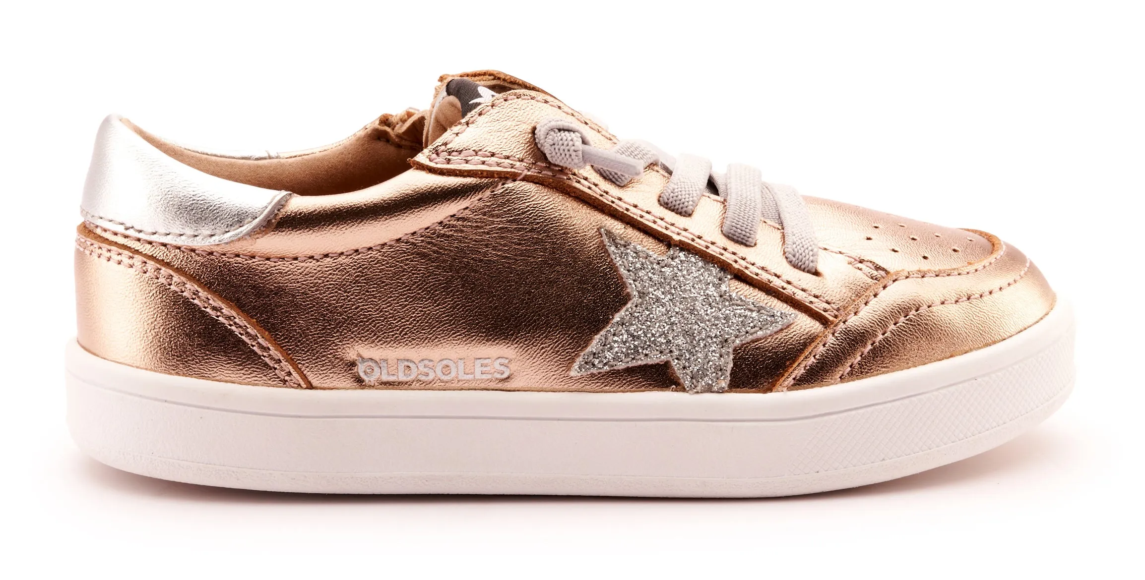 Old Soles Girl's 1006 Platinum Runner Casual Shoes - Copper / Glam Argent / Silver / White Sole Fashion Footwear