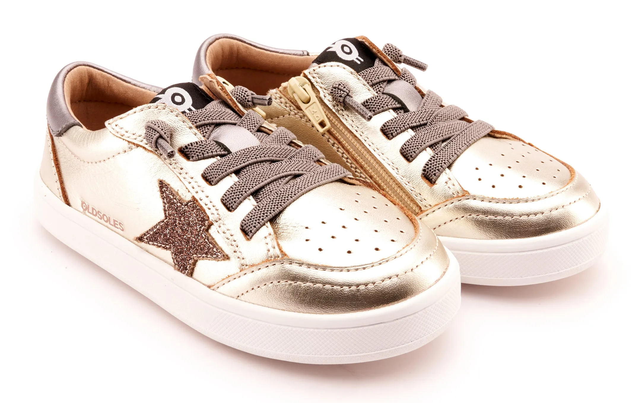 Tennis - oriented kids' shoes Old Soles Girl's 1006 Platinum Runner Casual Shoes - Titanium / Glam Choc / Rich Silver / White Sole