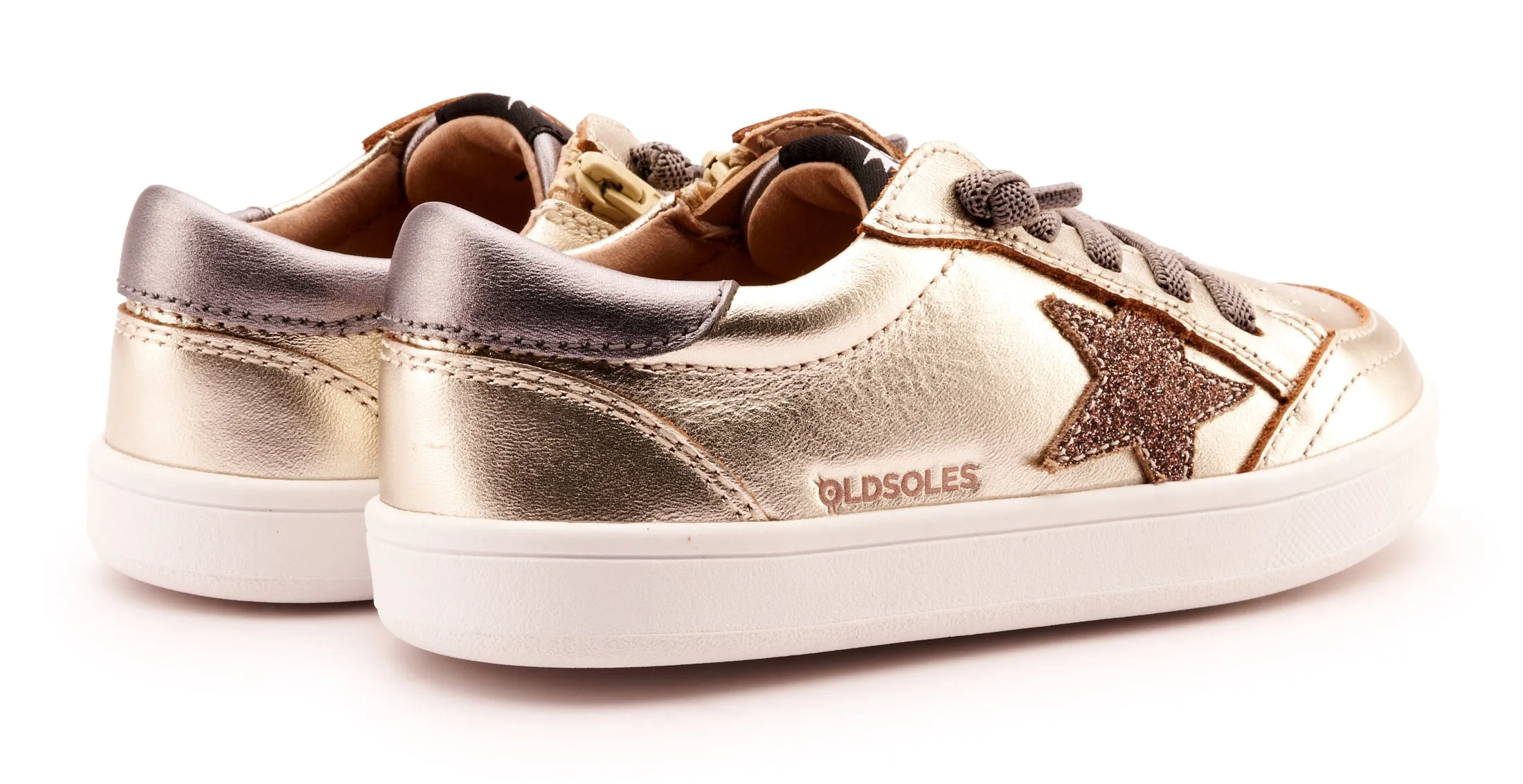 Old Soles Girl's 1006 Platinum Runner Casual Shoes - Titanium / Glam Choc / Rich Silver / White Sole Arch support