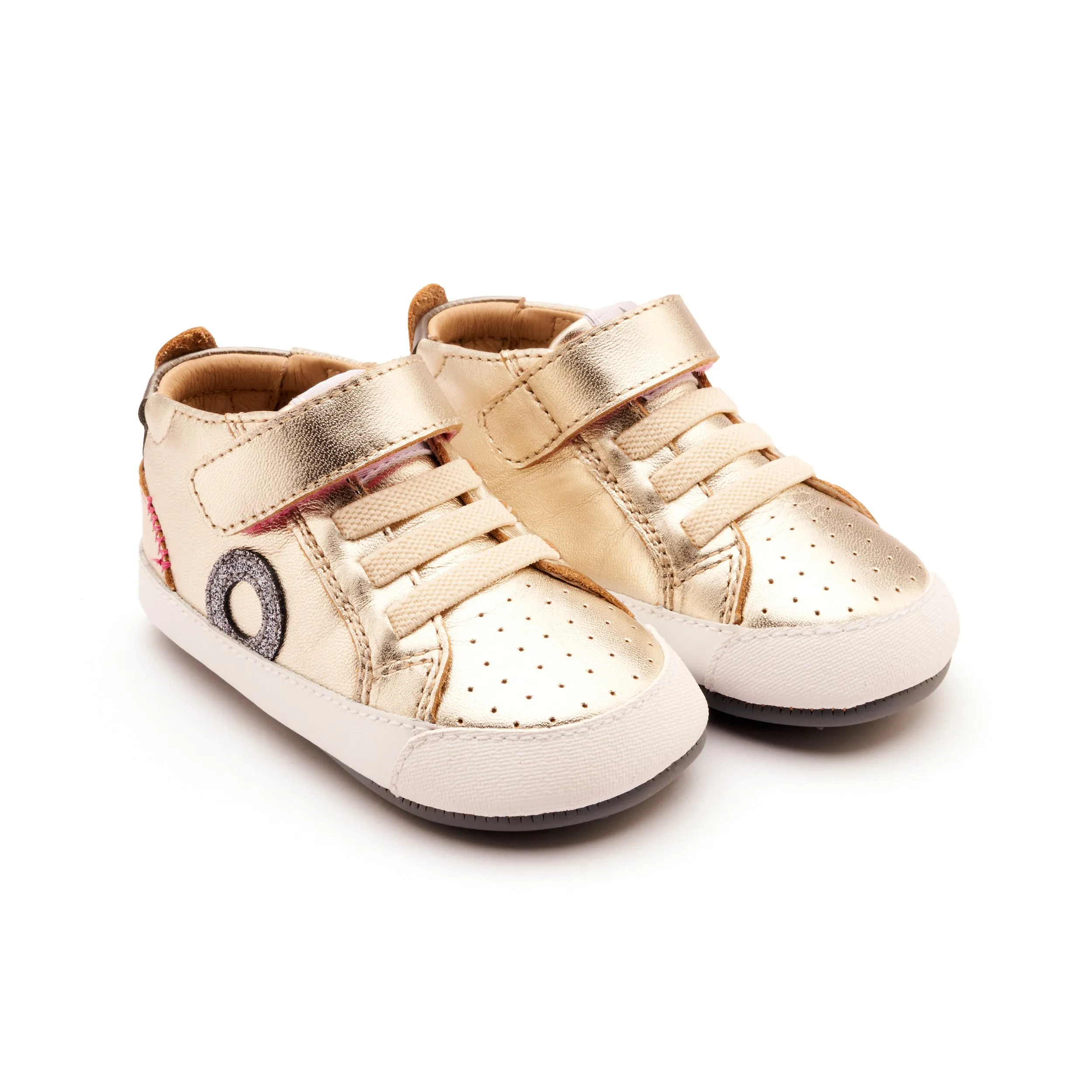 Old Soles Girl's Baby Zig Casual Shoes - Titanium / Rich Silver / Glam Gunmetal Bow Details