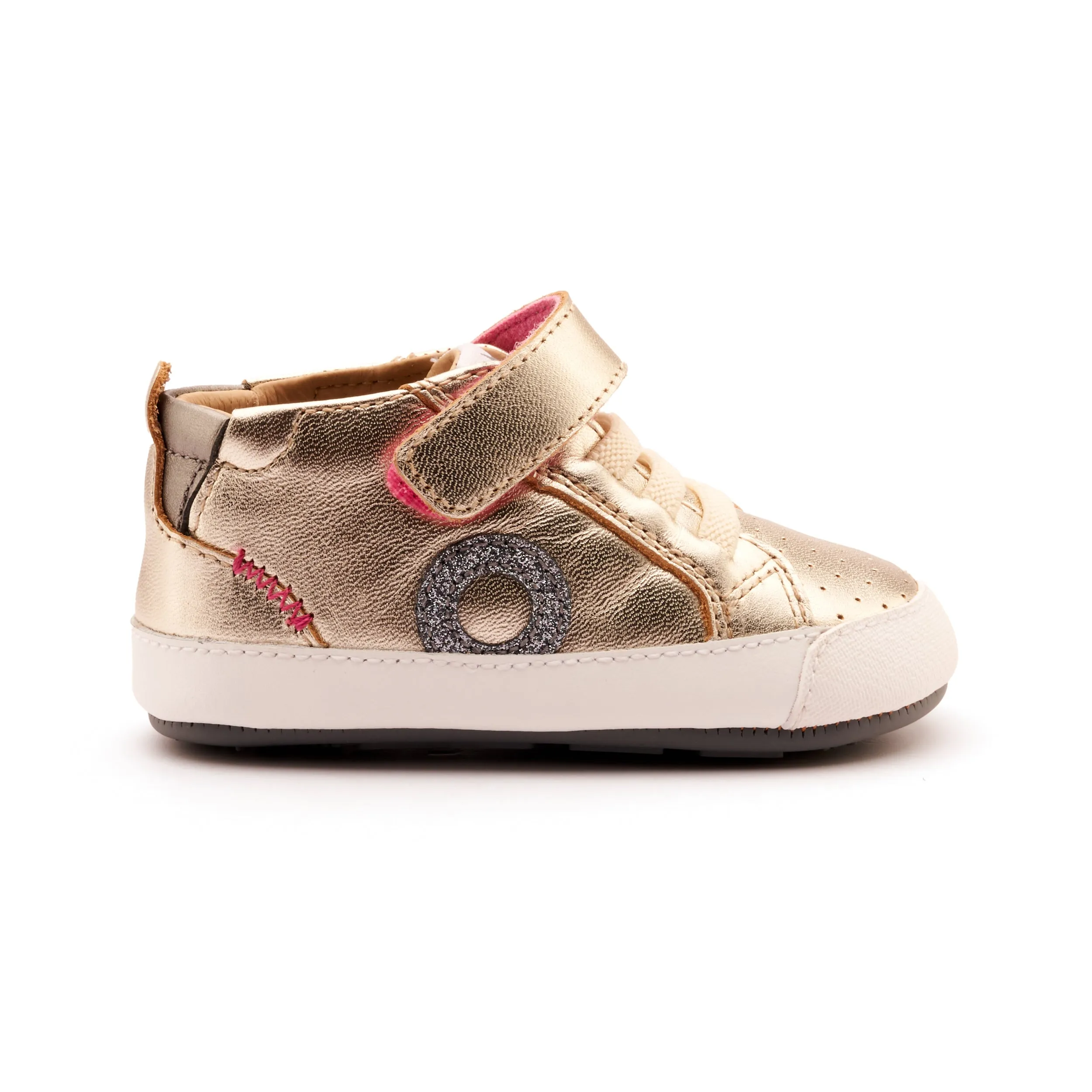 Old Soles Girl's Baby Zig Casual Shoes - Titanium / Rich Silver / Glam Gunmetal Bow Details
