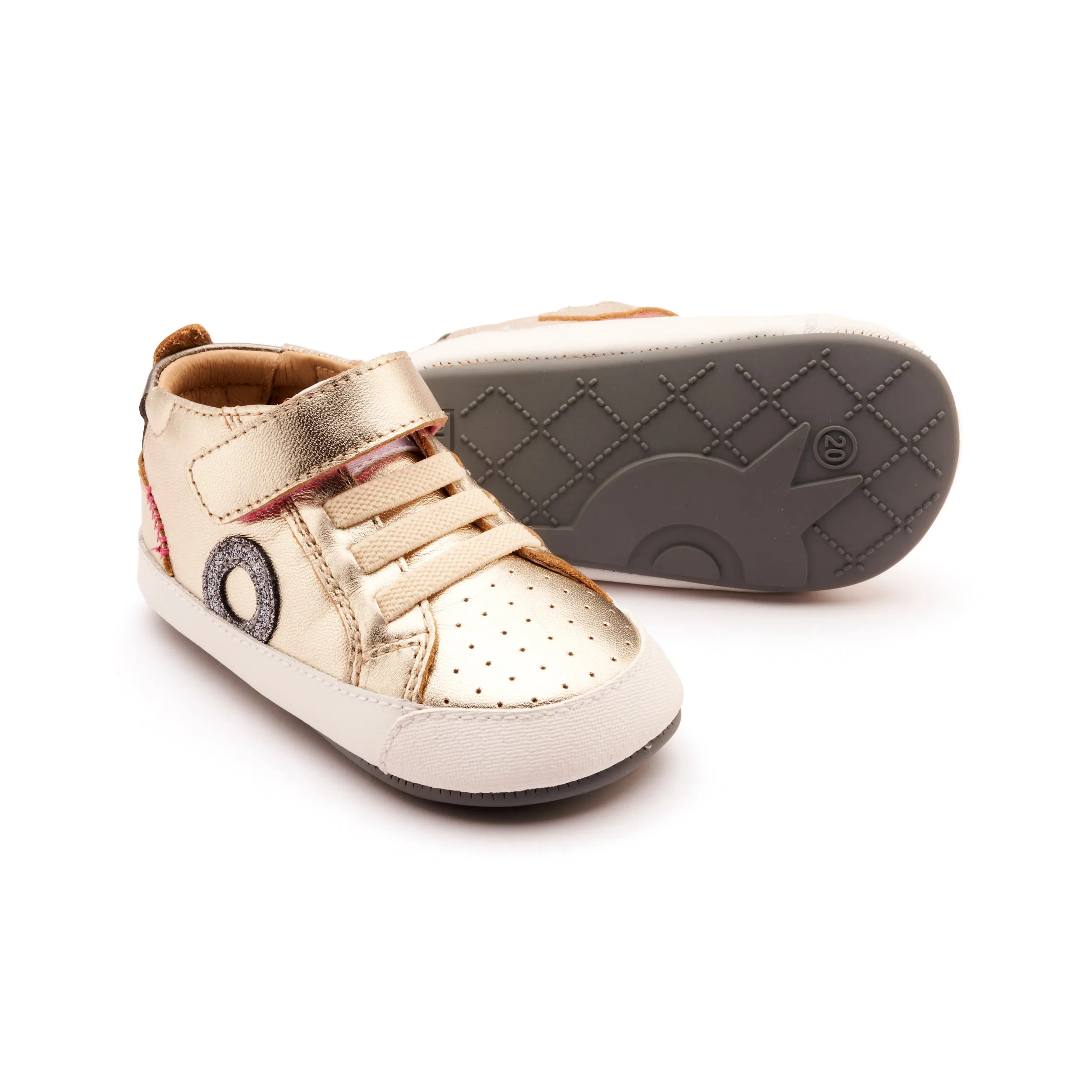 Old Soles Girl's Baby Zig Casual Shoes - Titanium / Rich Silver / Glam Gunmetal Bow Details