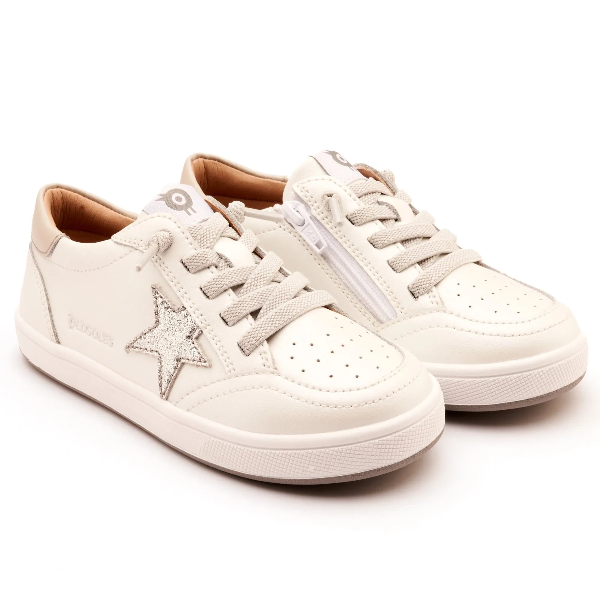 Old Soles Girl's Platinum Runner Casual Shoes - Nacardo Blanco / Gris / Glam Argent Adjustable - strap kids' shoes Low - heeled kids' shoes