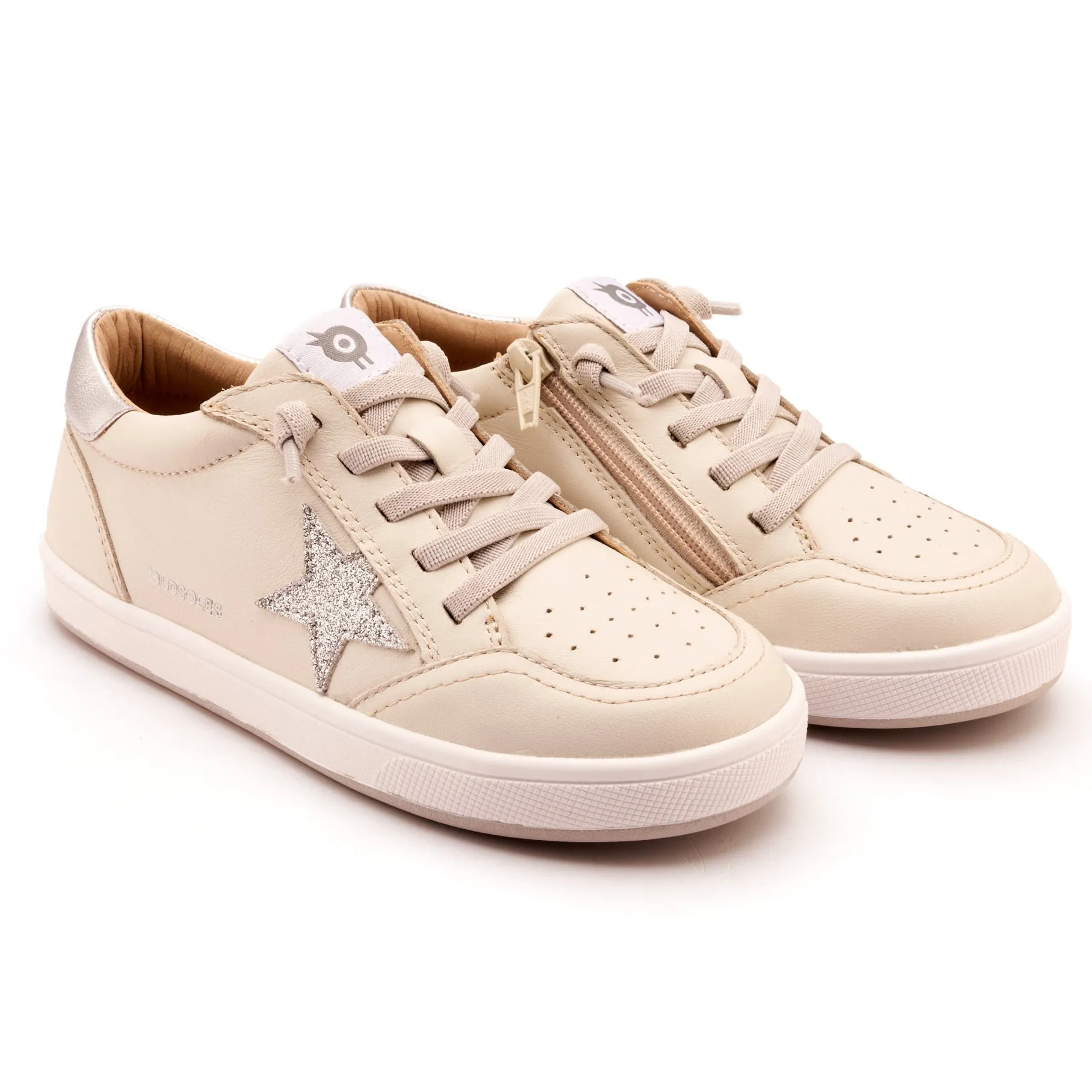 Old Soles Girl's Platinum Runner Casual Shoes - Vanilla / Glam Argent / Silver Teen - sized shoes Kids' winter shoes
