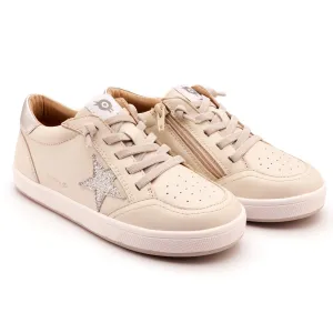 Old Soles Girl's Platinum Runner Casual Shoes - Vanilla / Glam Argent / Silver Teen - sized shoes Kids' winter shoes