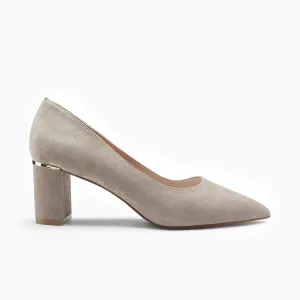Casual High Heel Shoes Holiday Party Footwear Olive Heel | Taupe Suede
