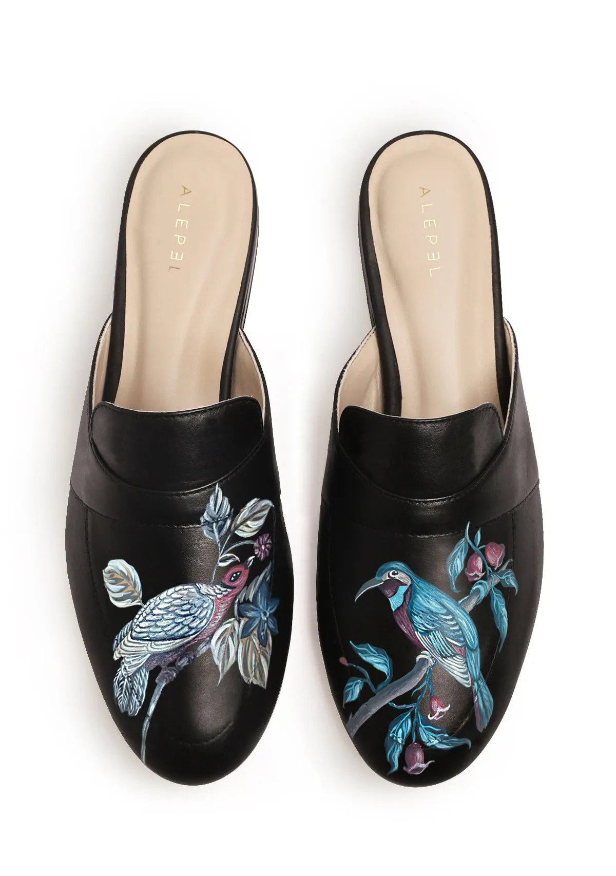 Simple Step Plum Birds Black Mule