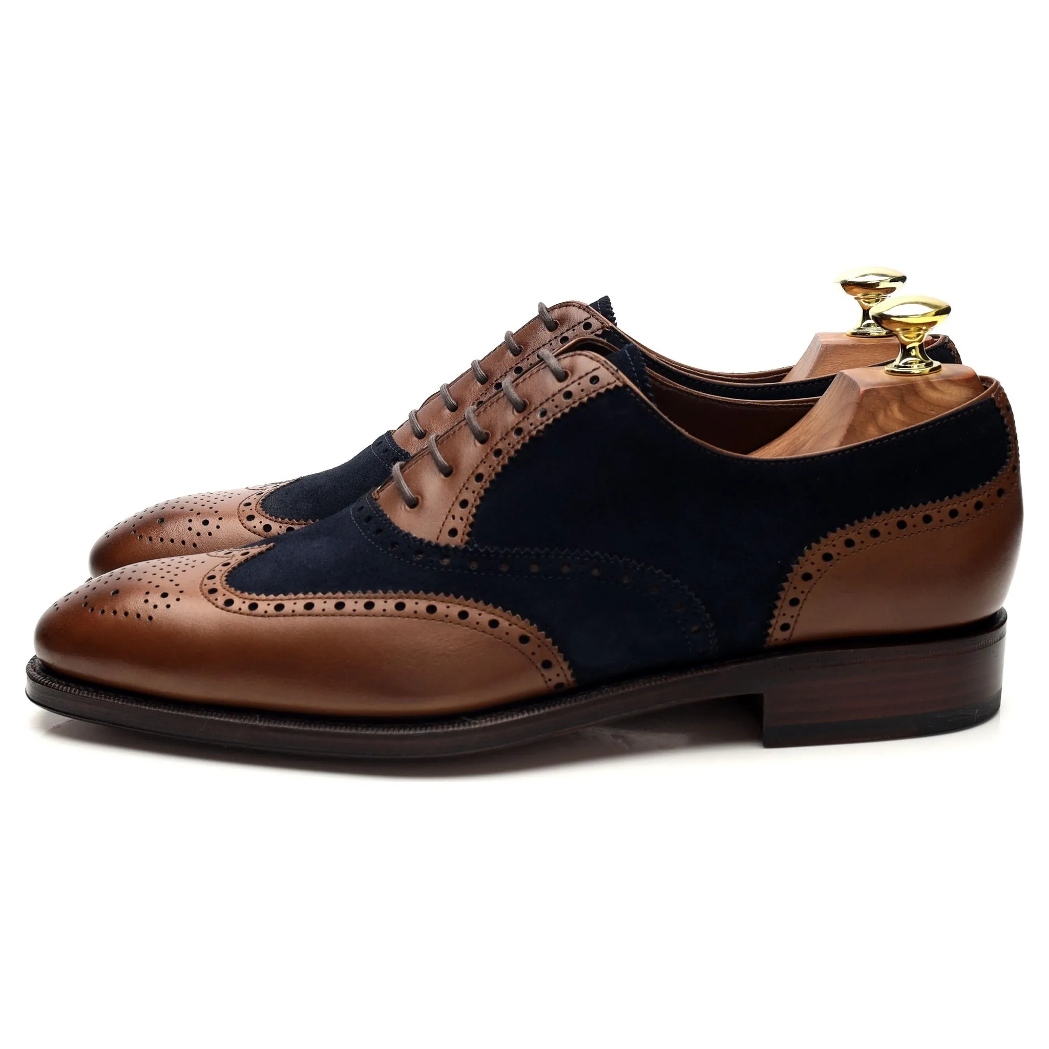 Oxford Cloth '922' Brown Leather Navy Blue Suede Oxford Brogues UK 7 - 10