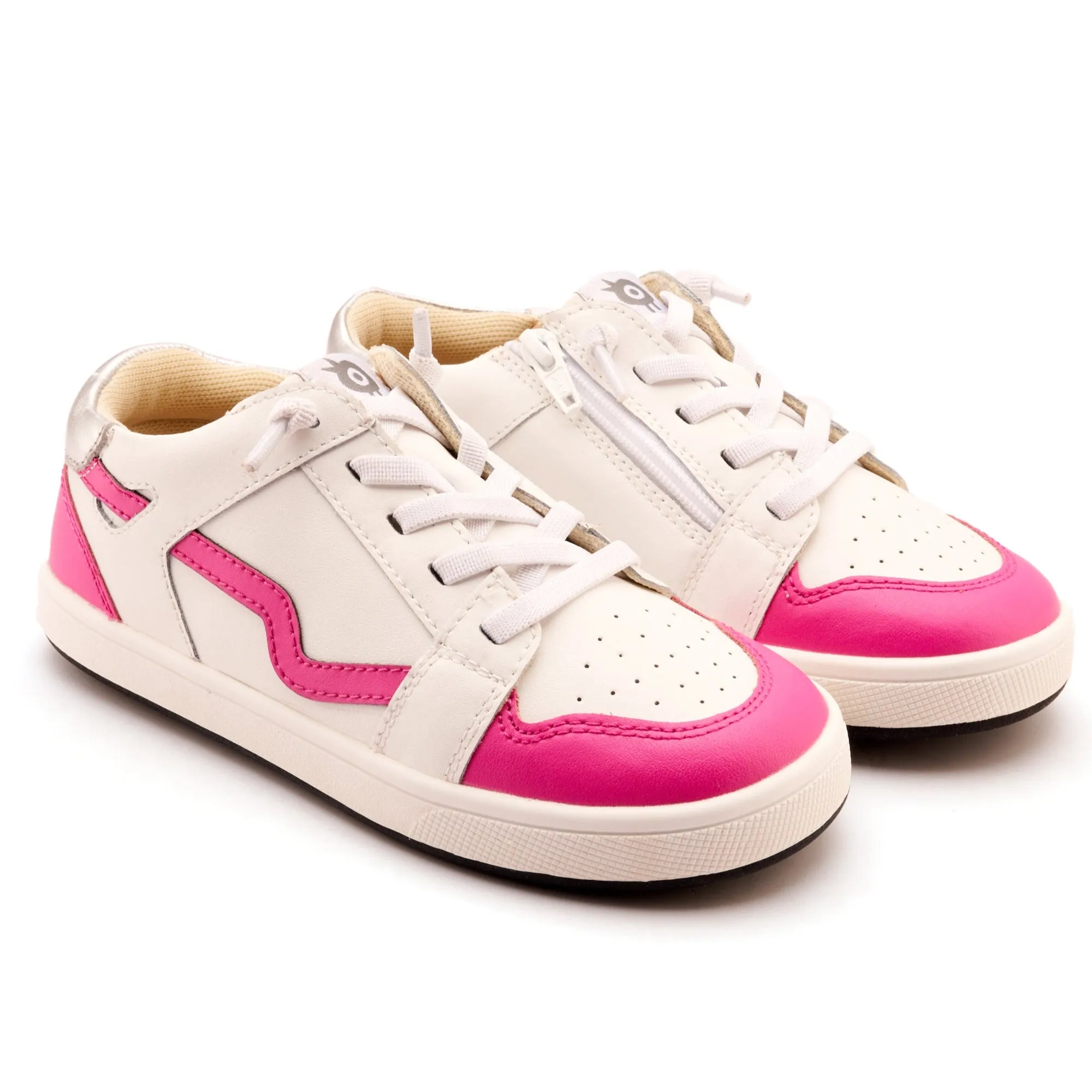 Padded collar Old Soles Girl's Field Runner Casual Shoes - Snow / Rosy / Silver