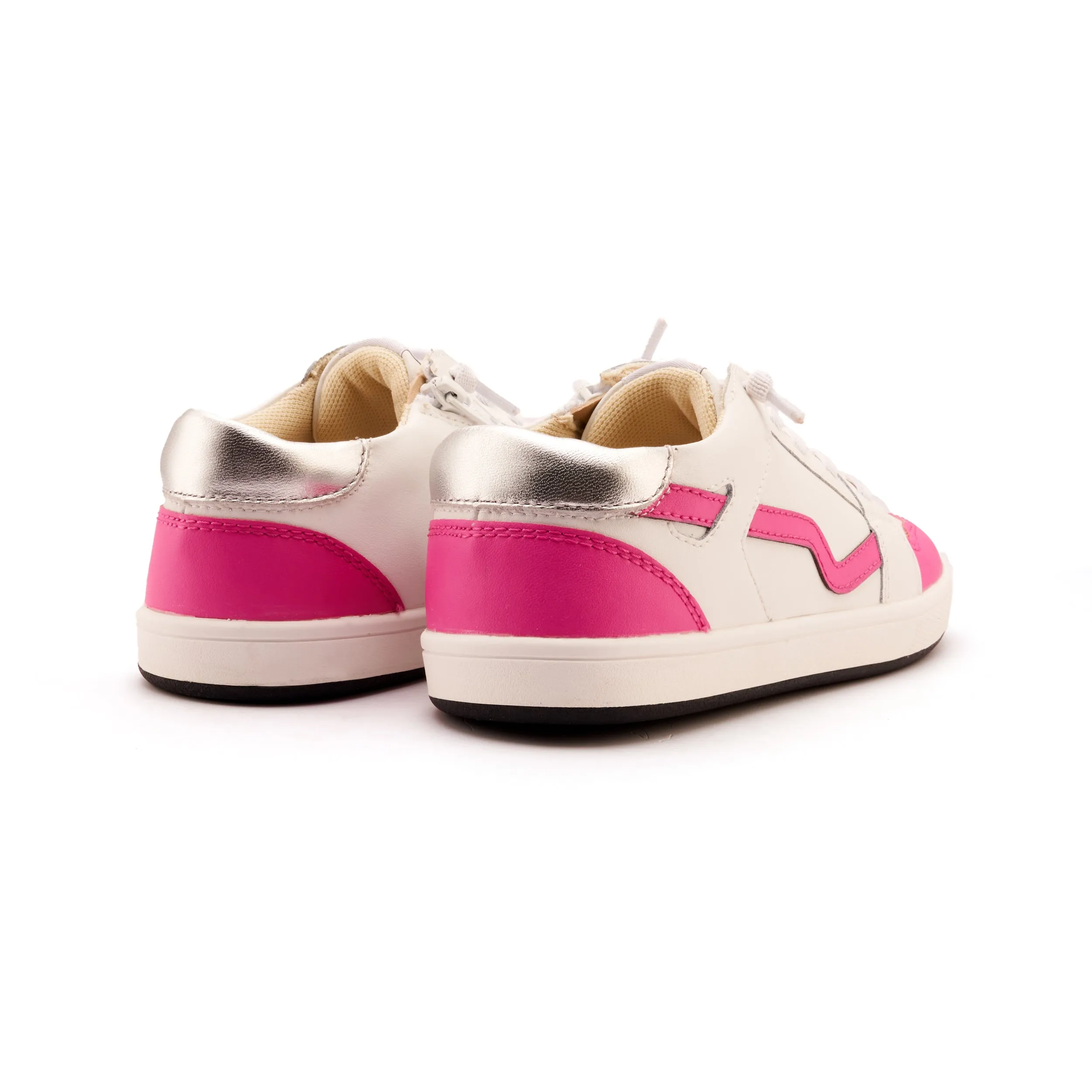 Padded collar Old Soles Girl's Field Runner Casual Shoes - Snow / Rosy / Silver