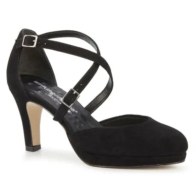 Pammy Platform Heel: Black Suede I Walking Cradle Blue Heels