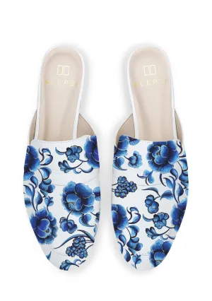 Comfortable Slip Sandals Parisian Flowers White Mule