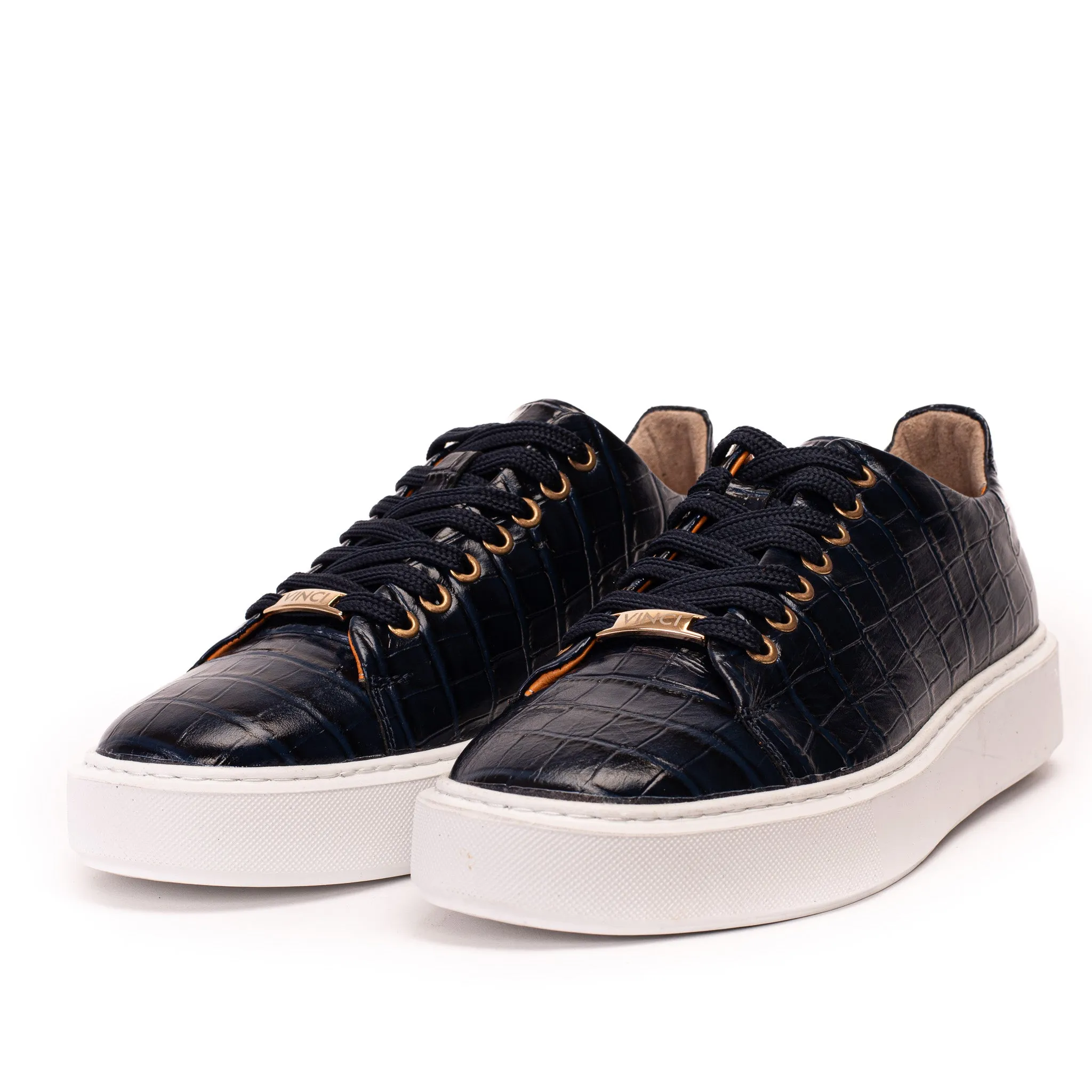 Pattern-Print The Dublin Blue Leather Men Sneaker