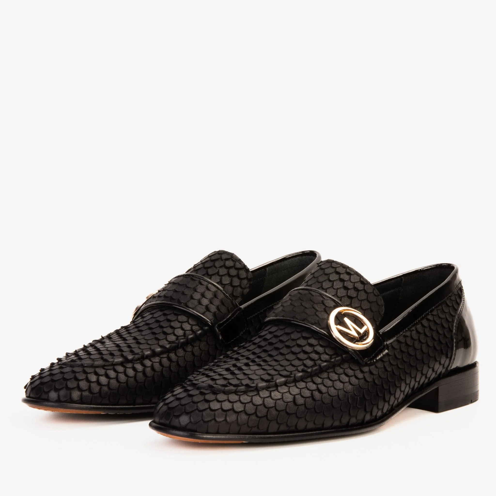 Pattern-Print The Monarch Black Leather Men Dress Shoe