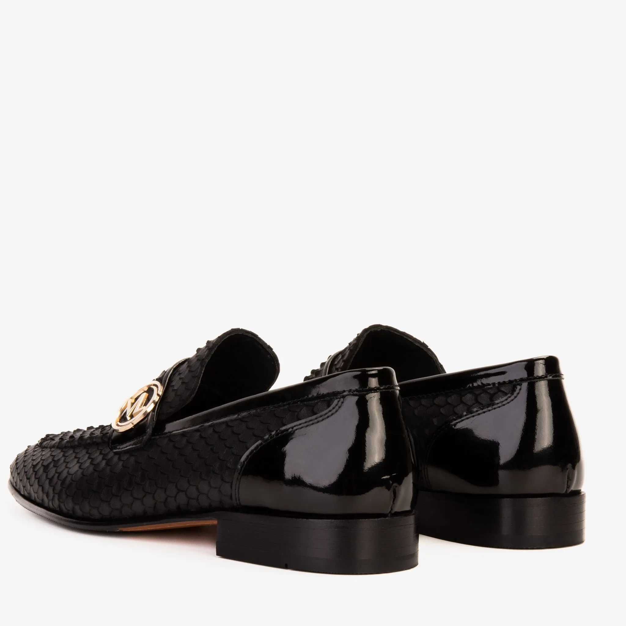 Pattern-Print The Monarch Black Leather Men Dress Shoe