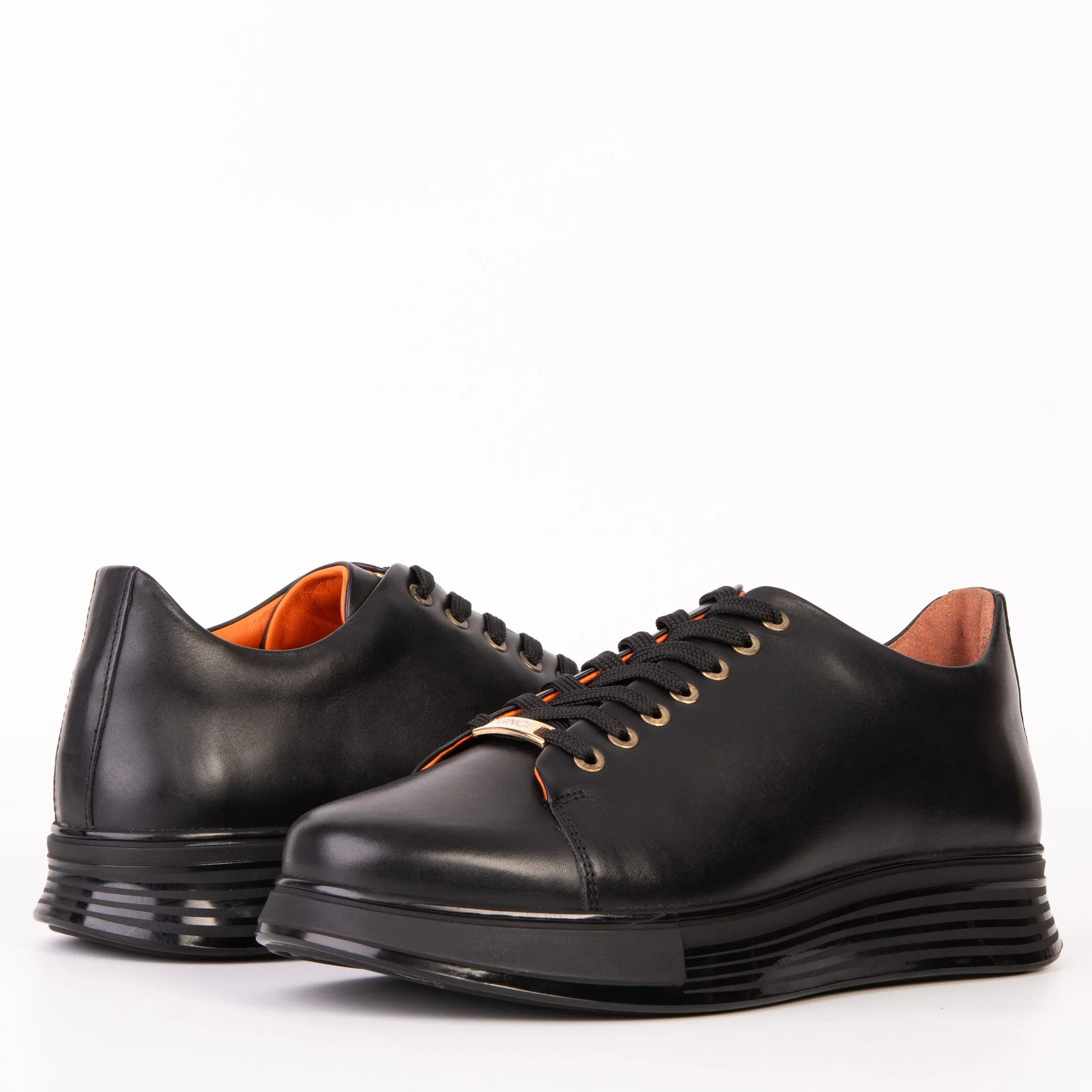 Pattern-Print The Peklin Black Leather Men Sneaker