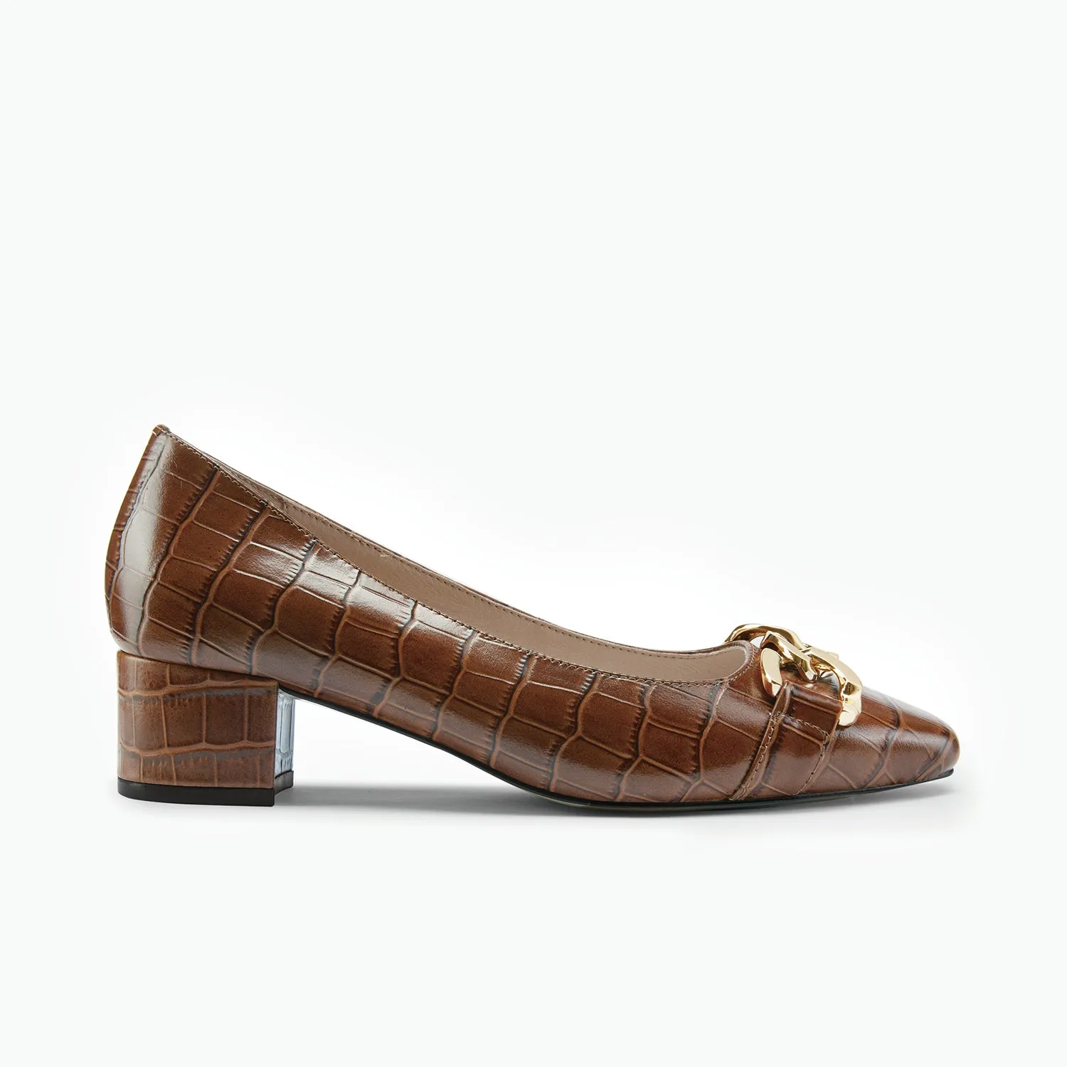 Meghan Heel | Chocolate Croc Leather Formal Event Heels Nude Pumps for Weddings