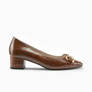 Vintage Style Heels Meghan Heel | Chocolate Croc Leather