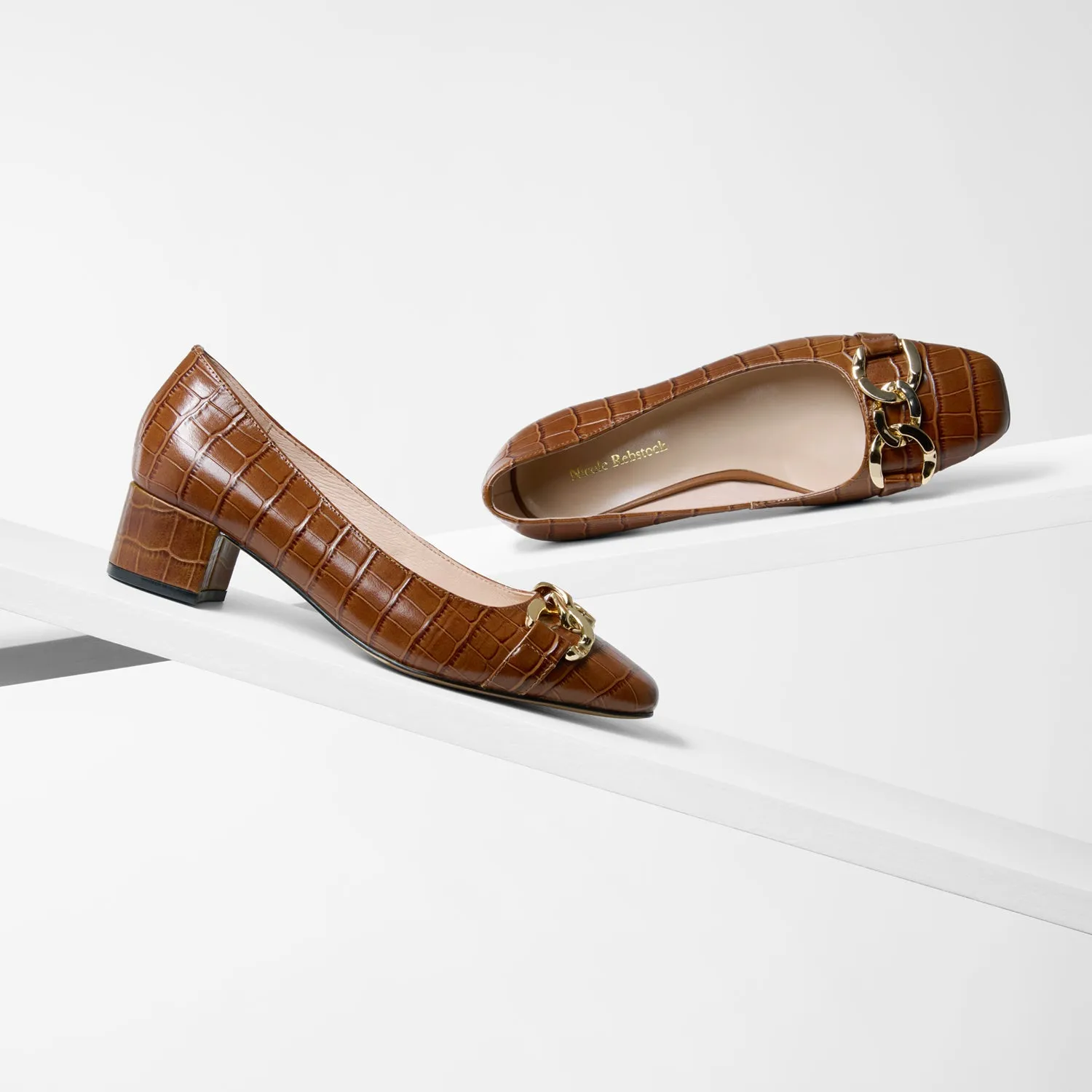 Peep Toe Pumps Meghan Heel | Chocolate Croc Leather