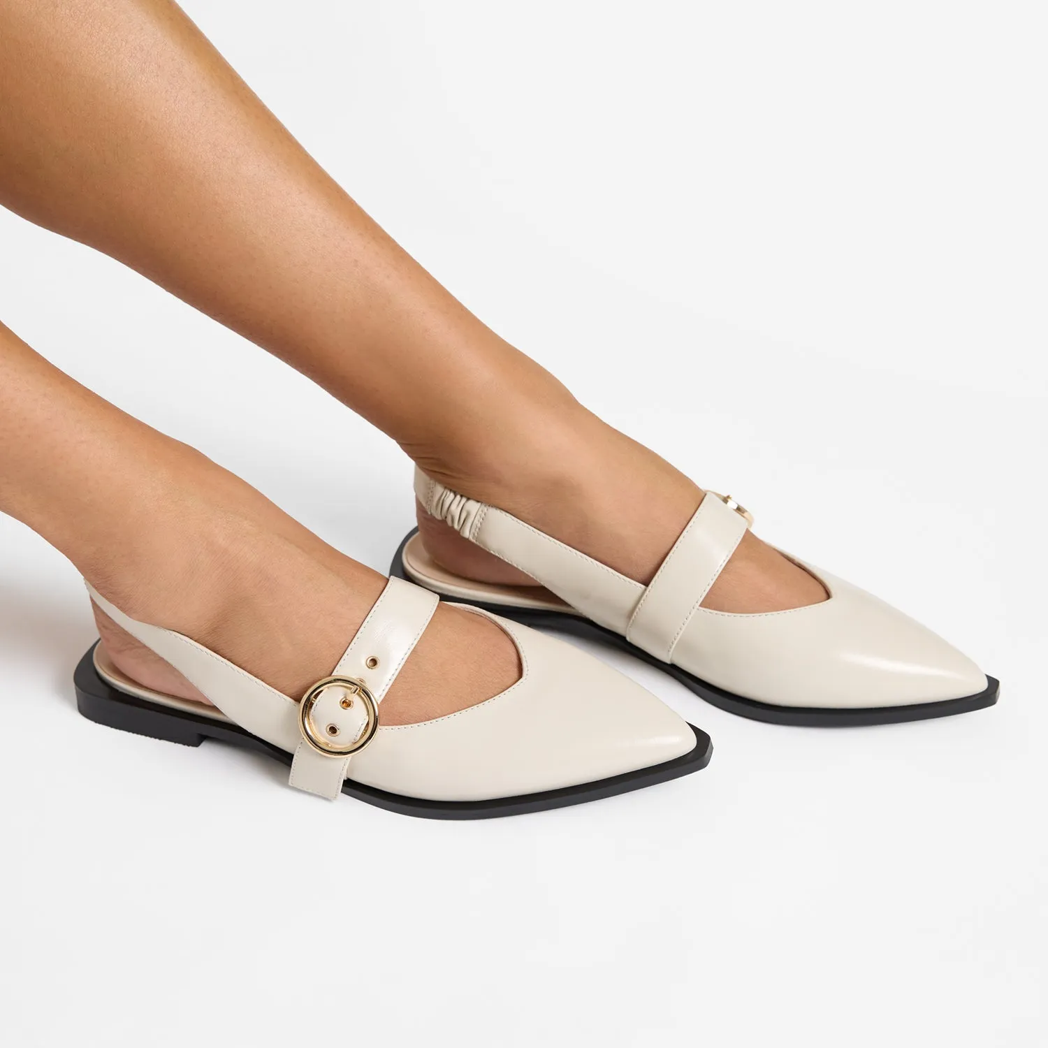 Peep Toe Pumps Valencia Flat Slingback | Ivory oiled leather