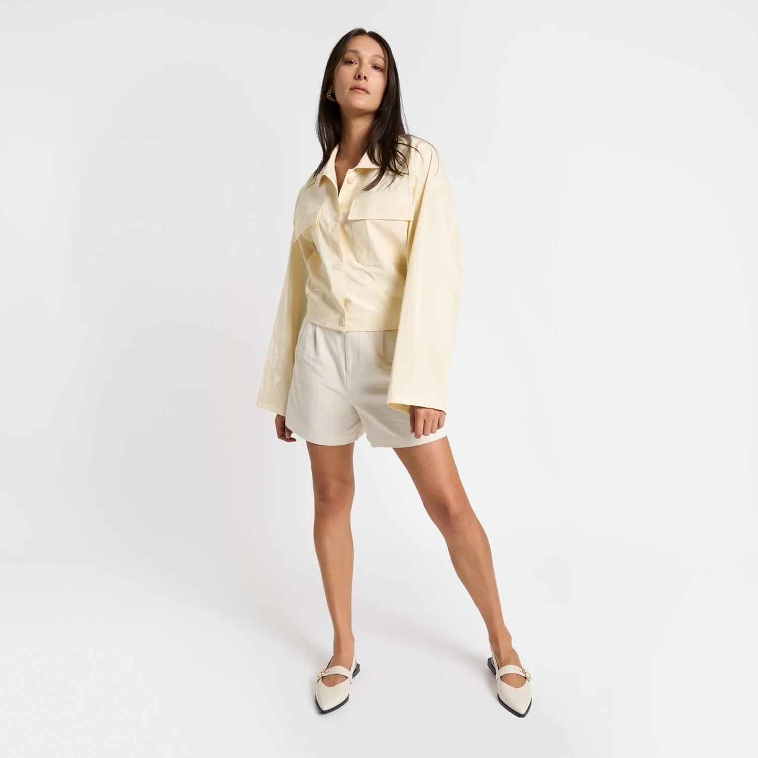 Peep Toe Pumps Valencia Flat Slingback | Ivory oiled leather