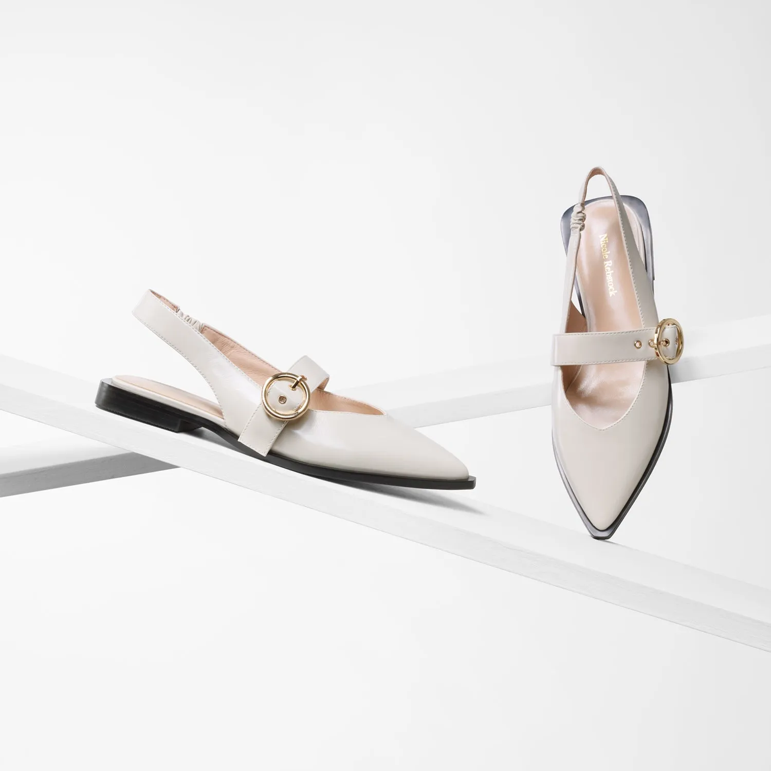 Peep Toe Pumps Valencia Flat Slingback | Ivory oiled leather