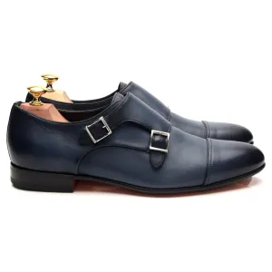 Navy Blue Leather Double Monk Strap UK 7 Exact Fit