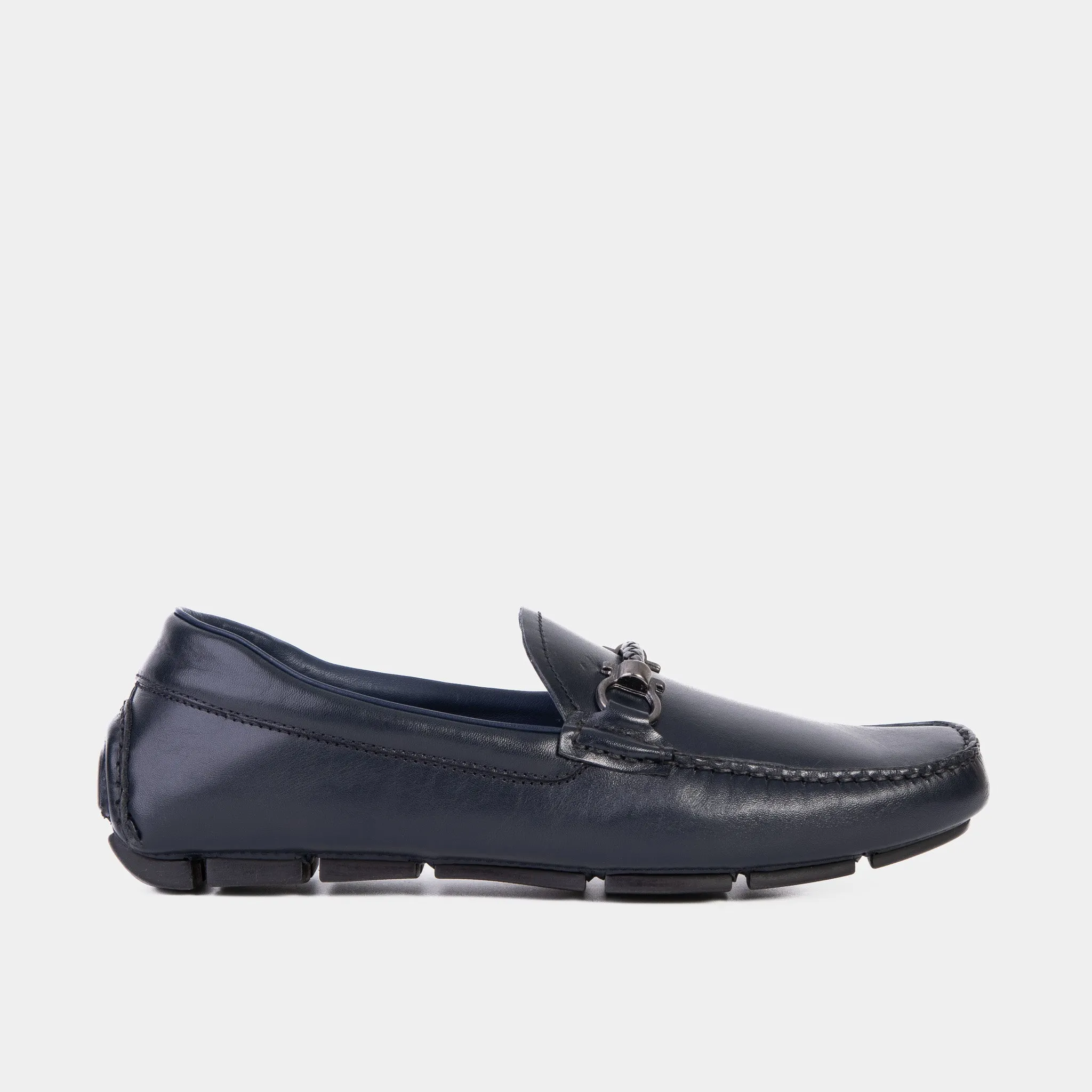 Perfect Shape Pavia Navy Blue Leather Bit Drive Loafer Men Shoe