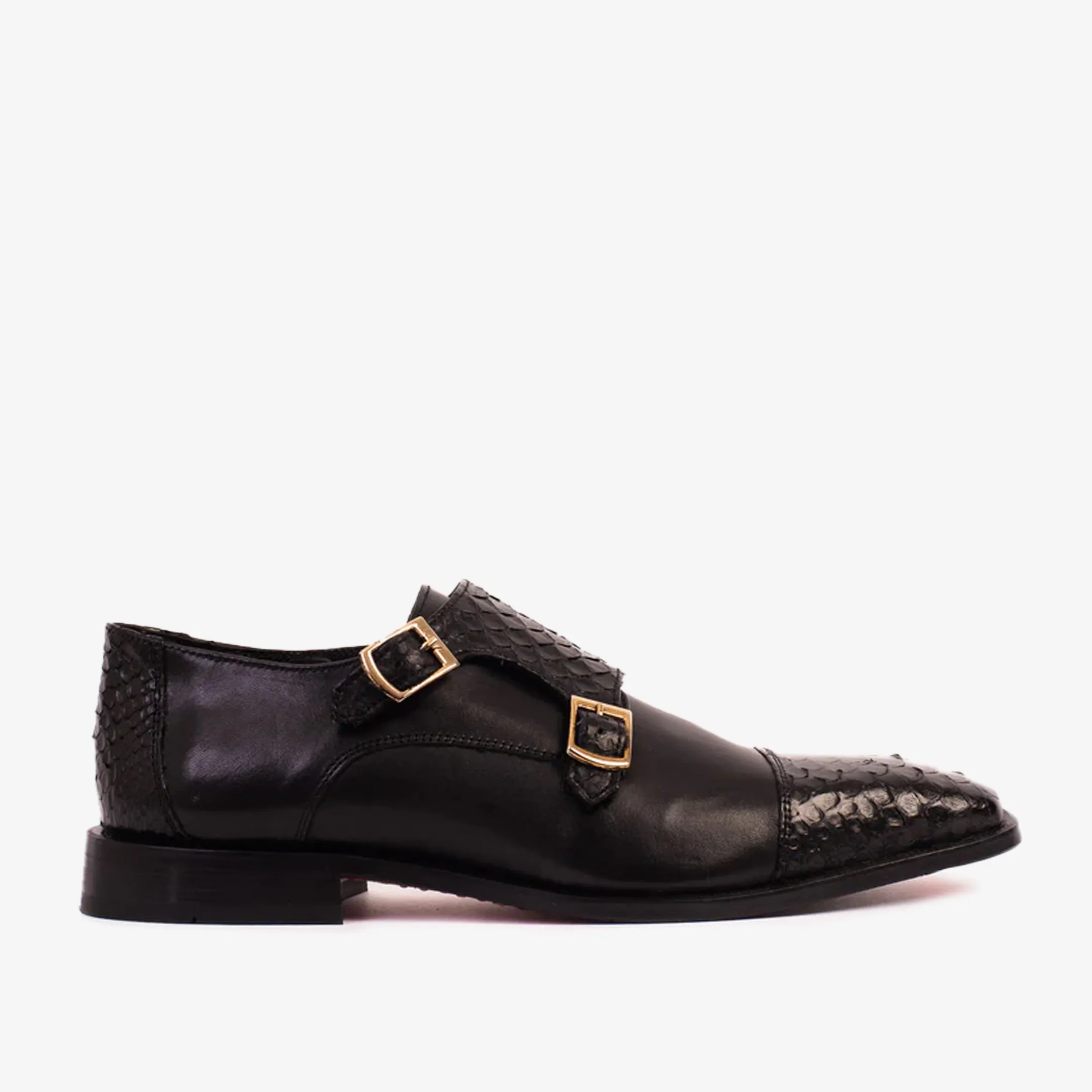 Mountain Strong Modern Edge The Bishkek Black Leather Cap Toe Double Monk Strap Men Shoe