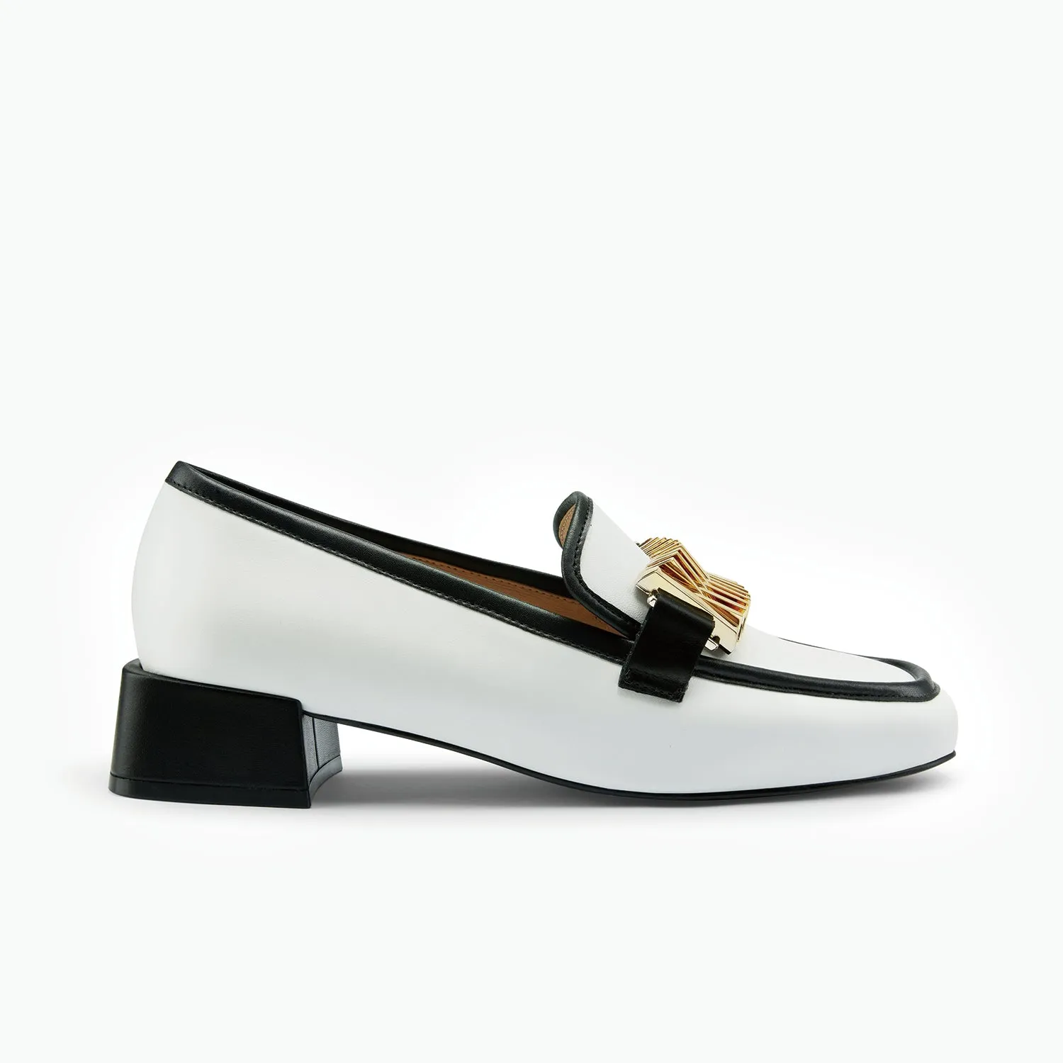 Premium Comfort Step Brooks Loafer | White/Black Leather